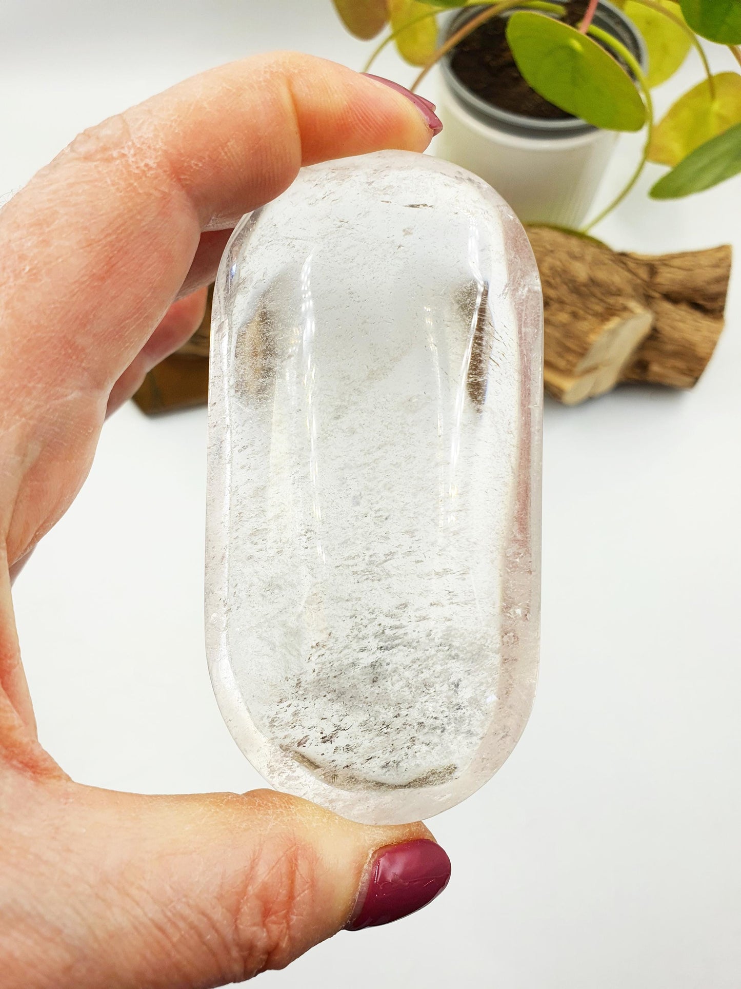 Large Beautiful Clear Quartz Palm/ Clear Quartz Palm Stone with unique inclusions / Meditation Palm / Reiki Crystal Palm - 185g