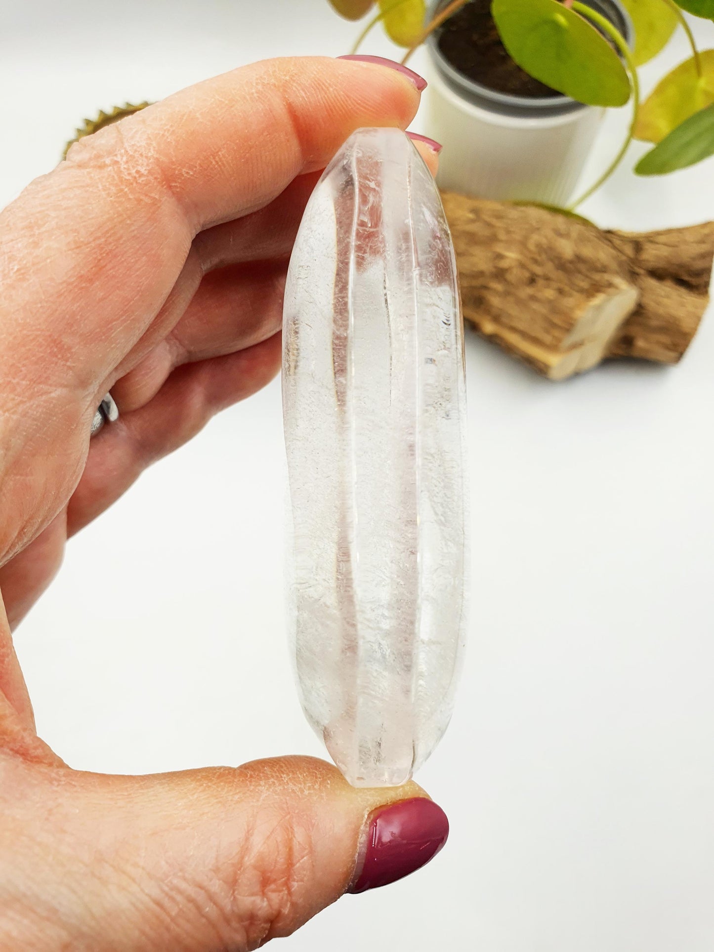 Large Beautiful Clear Quartz Palm/ Clear Quartz Palm Stone with unique inclusions / Meditation Palm / Reiki Crystal Palm - 185g
