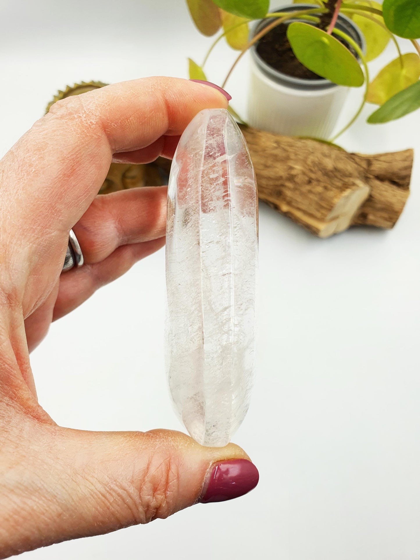 Large Beautiful Clear Quartz Palm/ Clear Quartz Palm Stone with unique inclusions / Meditation Palm / Reiki Crystal Palm - 185g