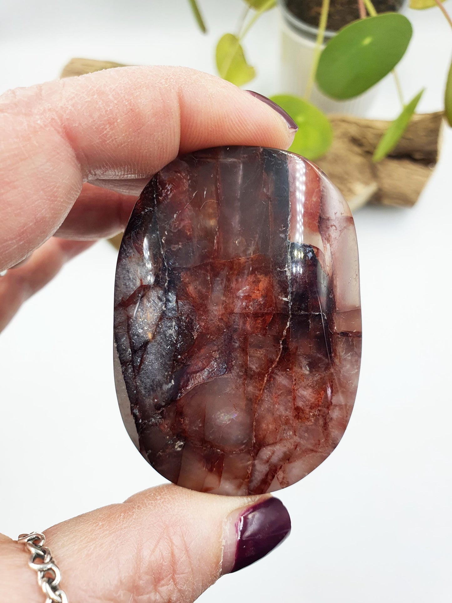 Large Fire Quartz Palm / Hematoid Quartz Palm / Healing Palm Stone / Meditation Palm- 95g