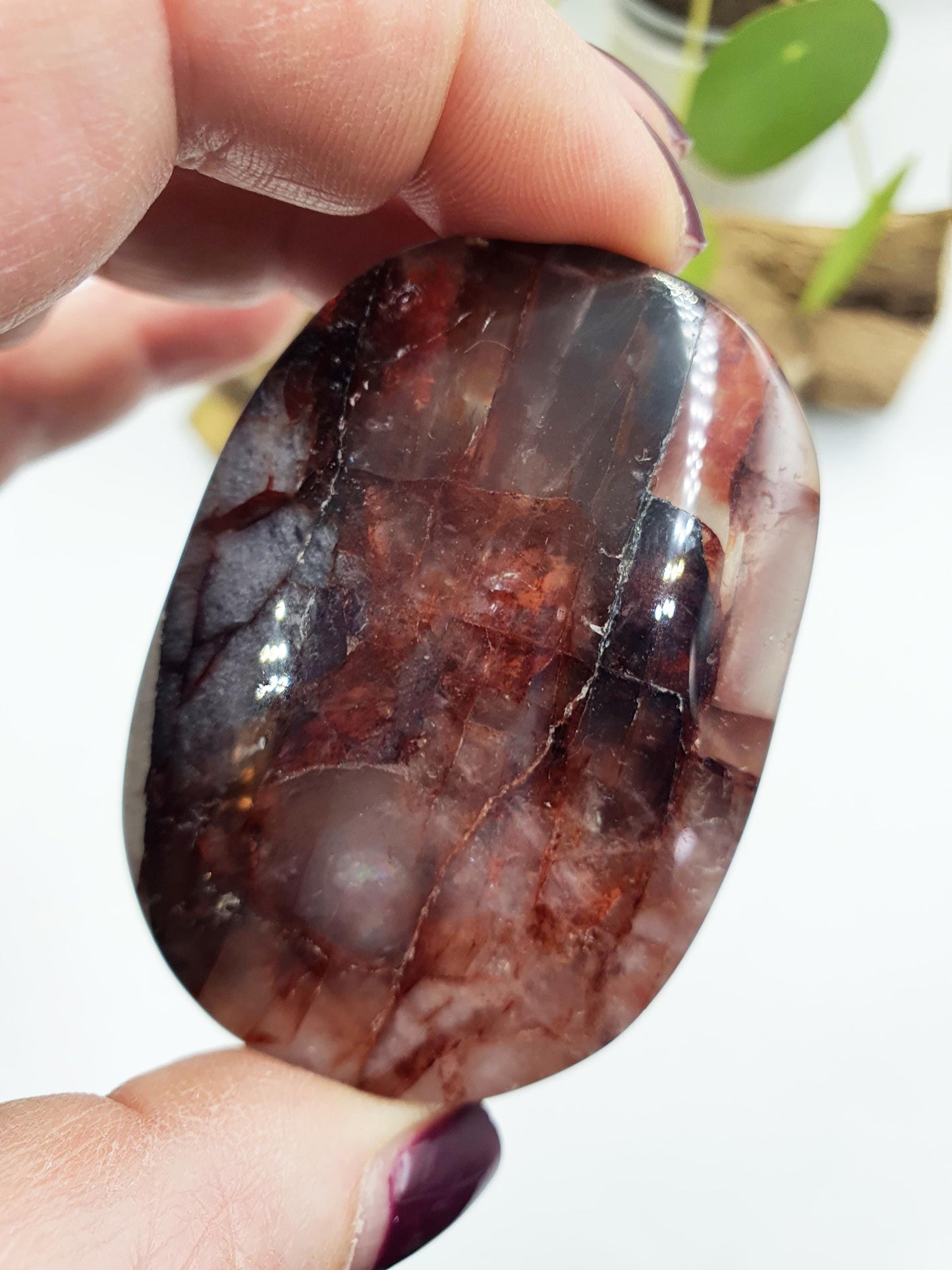 Large Fire Quartz Palm / Hematoid Quartz Palm / Healing Palm Stone / Meditation Palm- 95g