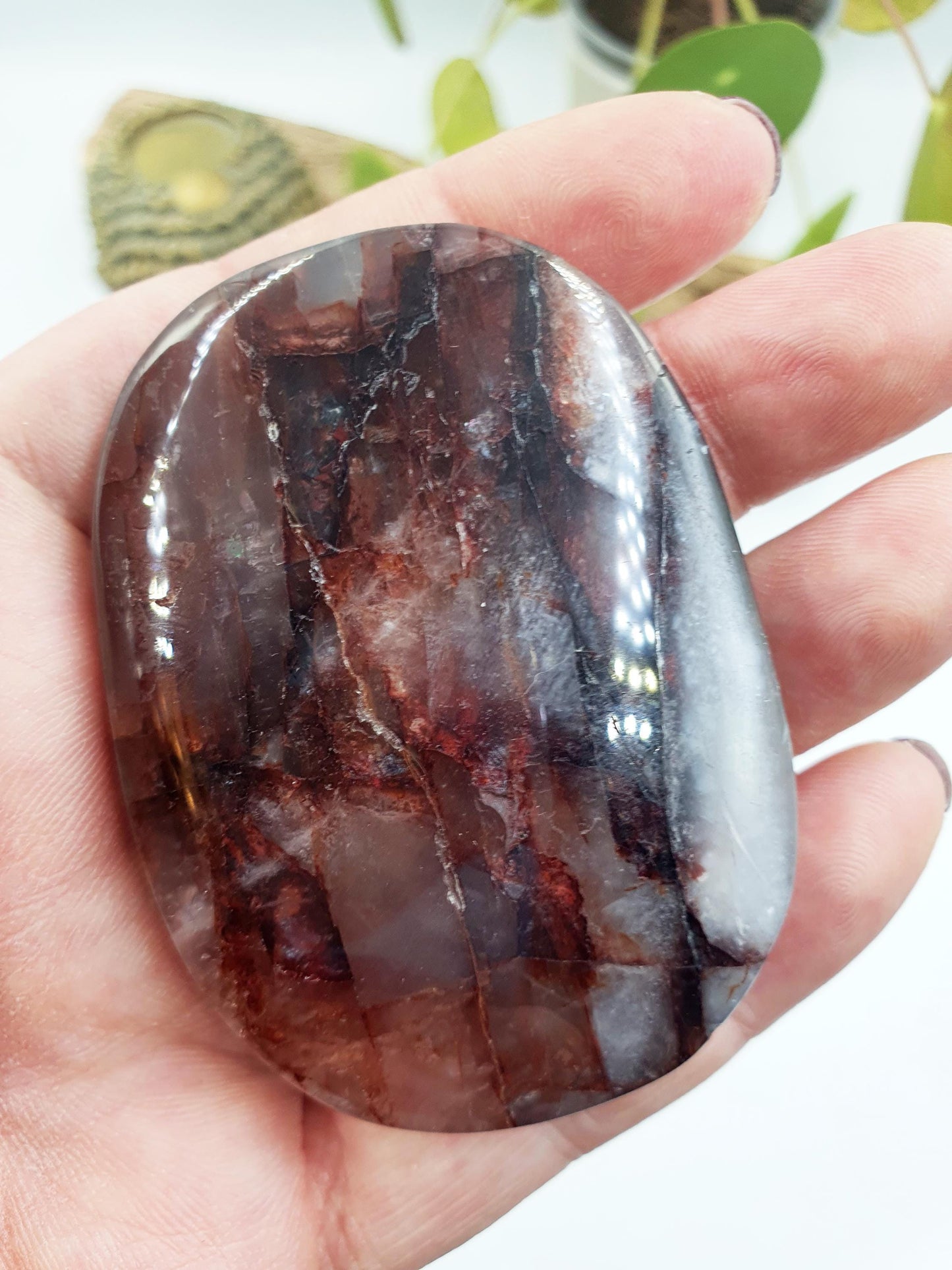 Large Fire Quartz Palm / Hematoid Quartz Palm / Healing Palm Stone / Meditation Palm- 95g
