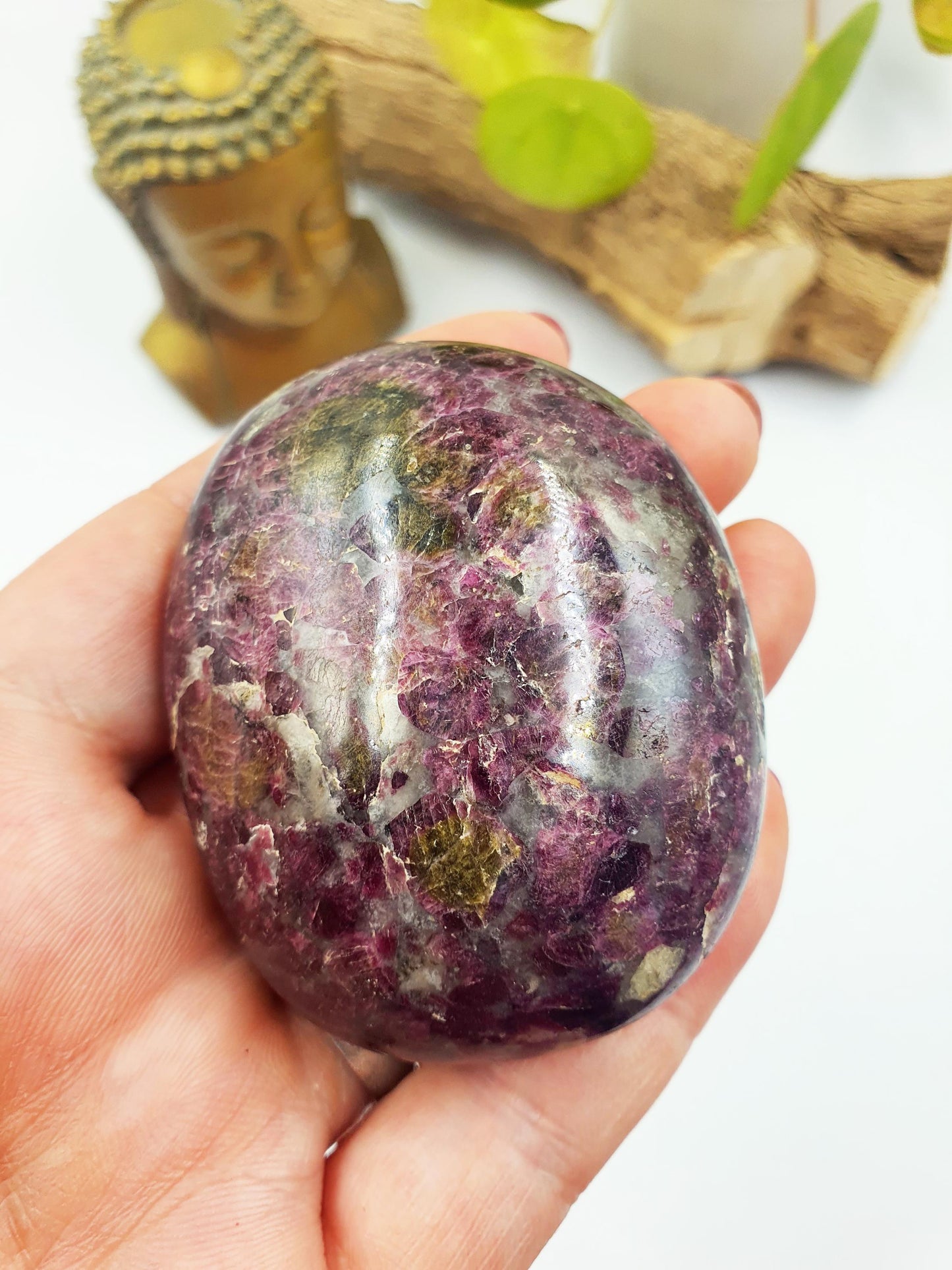 Beautiful Plum Tourmaline Palm / Plum Blossom Tourmaline Palm Stone / Pocket Stone / Meditation Palm - 145g