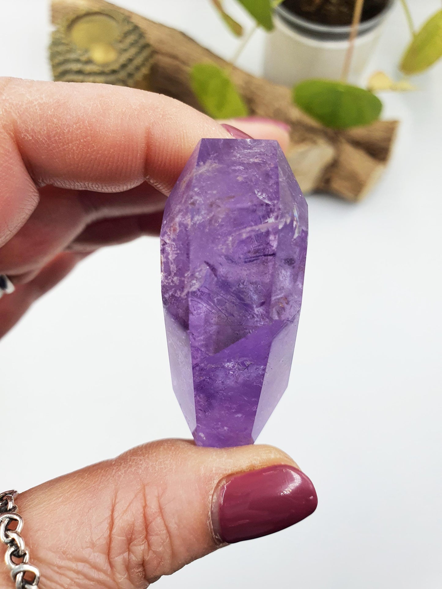 Large Beautiful Faceted Amethyst Puff Heart with rainbows / Amethyst Heart / Crystal Heart - 75g