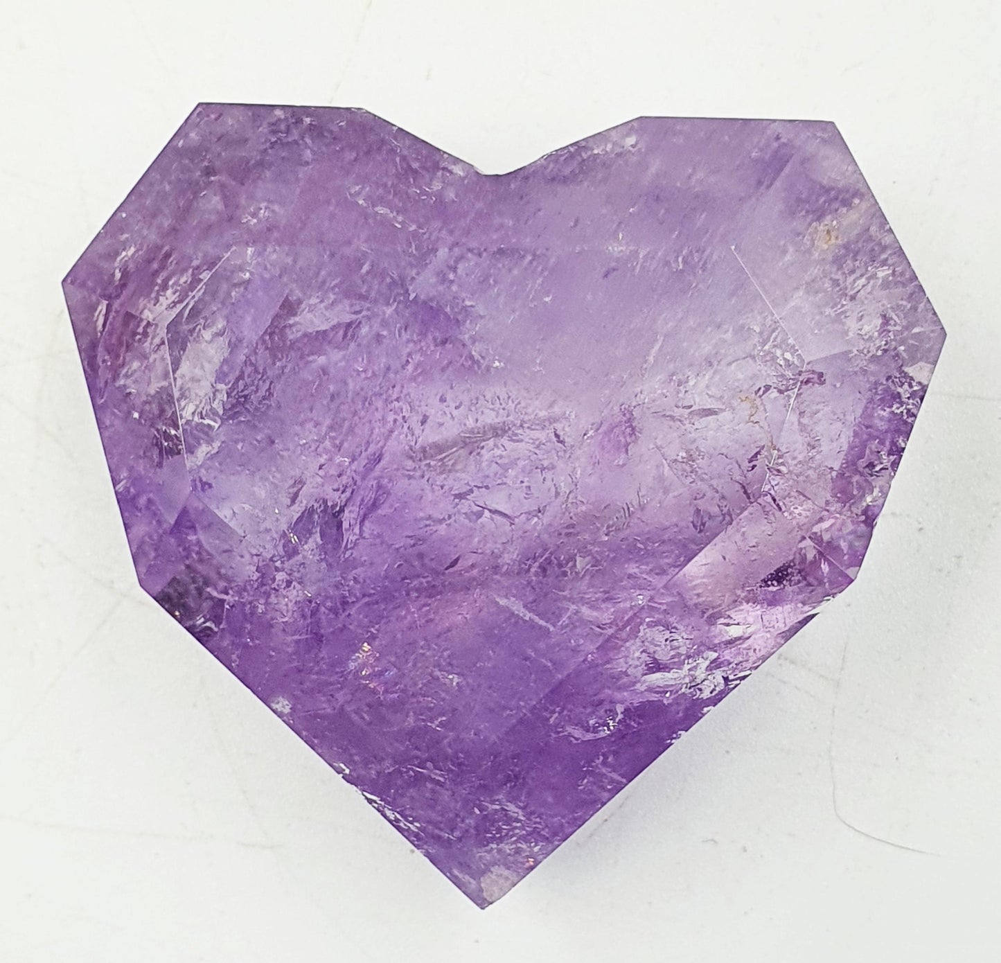 Large Beautiful Faceted Amethyst Puff Heart with rainbows / Amethyst Heart / Crystal Heart - 75g