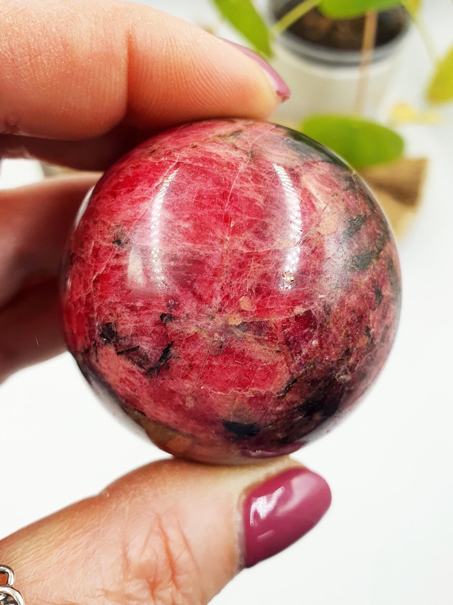 Beautiful Flashy Rhodonite, Tourmaline & Quartz Sphere / High Grade Rhodonite Ball / Rhodonite Crystal Orb - 48mm