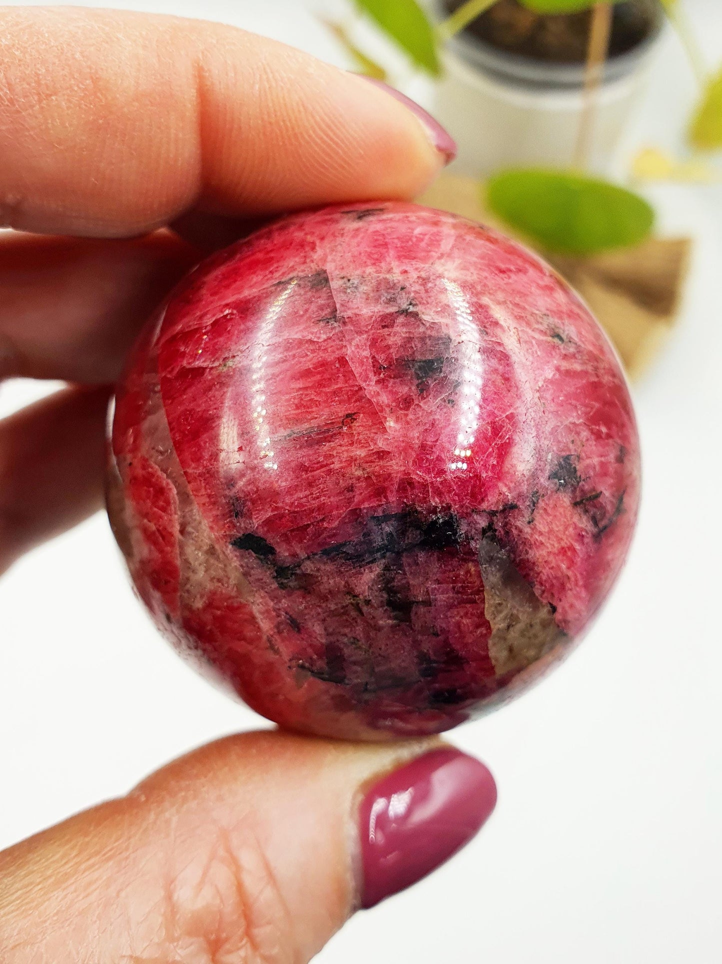 Beautiful Flashy Rhodonite, Tourmaline & Quartz Sphere / High Grade Rhodonite Ball / Rhodonite Crystal Orb - 48mm