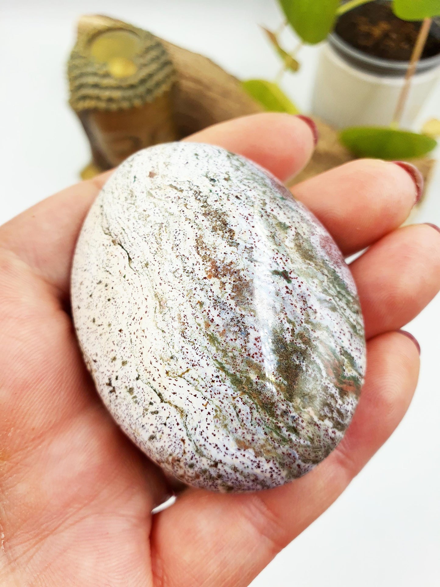 Beautiful Ocean Jasper Palm / Ocean Jasper Palm stone / OJ Palm / Meditation Palm / Reiki Crystal Palm - 95g