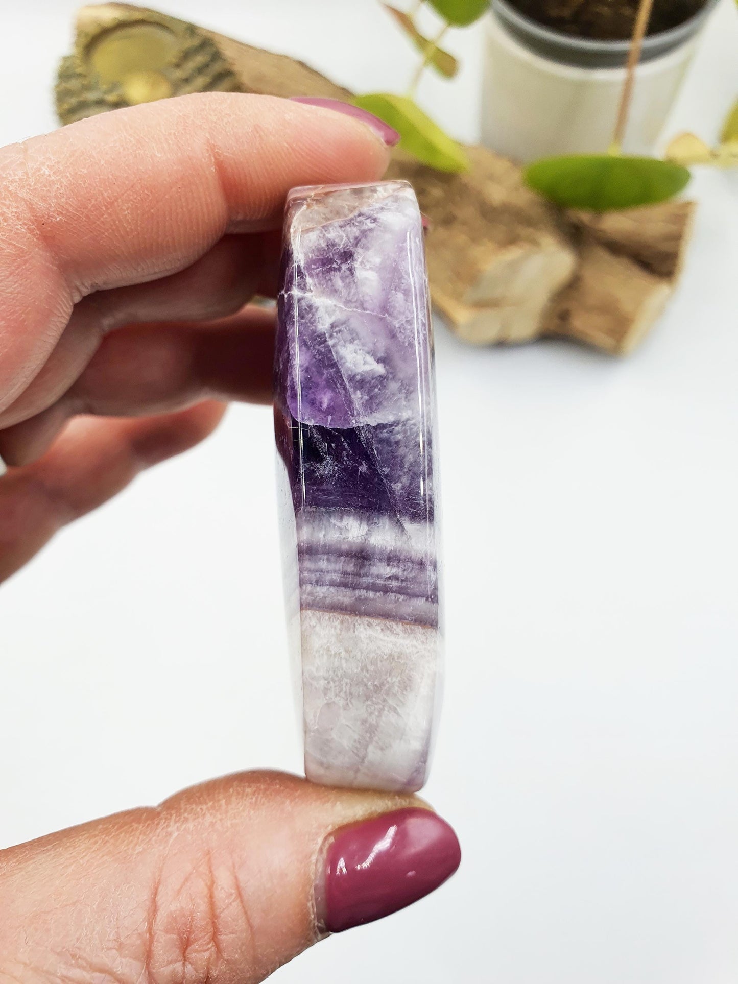 Dream Amethyst Palm / Dream Amethyst Palm Stone / Chevron Amethyst Palm / Pocket Stone / Amethyst Meditation Palm / Reiki Crystal Palm- 100g