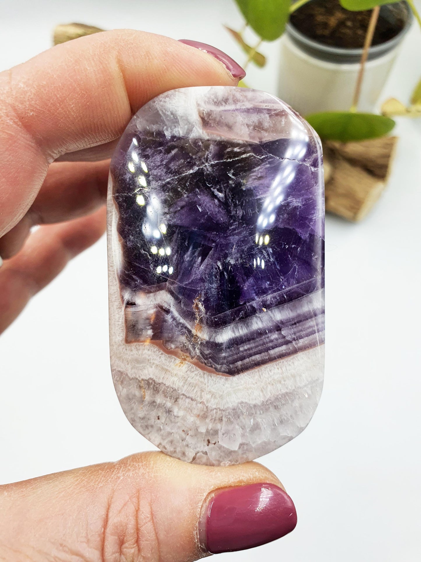 Dream Amethyst Palm / Dream Amethyst Palm Stone / Chevron Amethyst Palm / Pocket Stone / Amethyst Meditation Palm / Reiki Crystal Palm- 100g