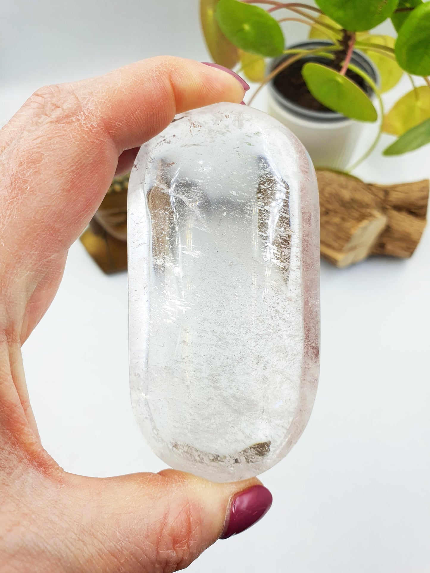 Large Beautiful Clear Quartz Palm/ Clear Quartz Palm Stone with unique inclusions / Meditation Palm / Reiki Crystal Palm - 185g