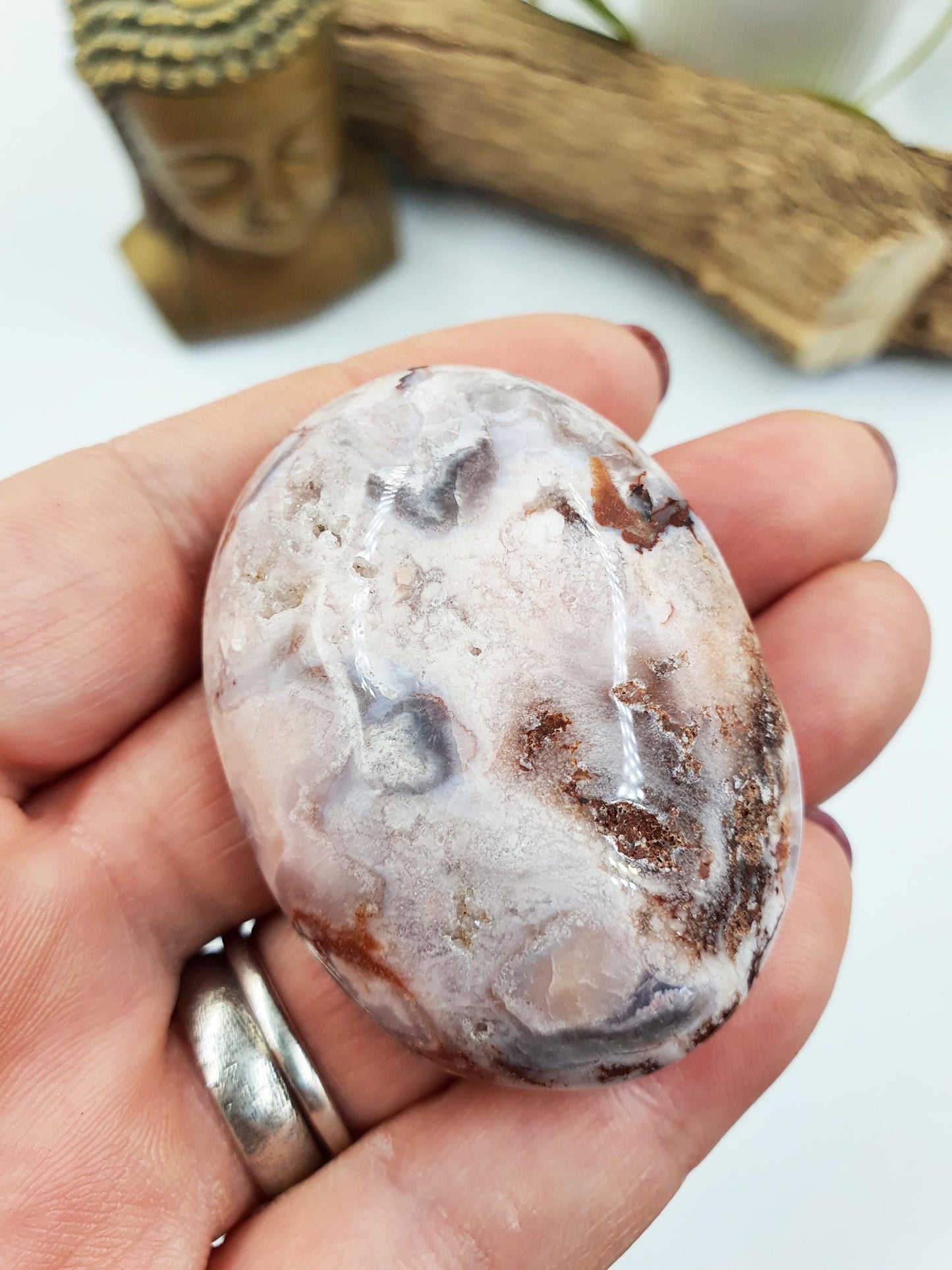 Beautiful Flower Agate (Sakura) Palms / Sakura Palms / Sakura Palmstone / Healing Palmstone / Meditation Palm / Reiki Crystal Palm - 55g