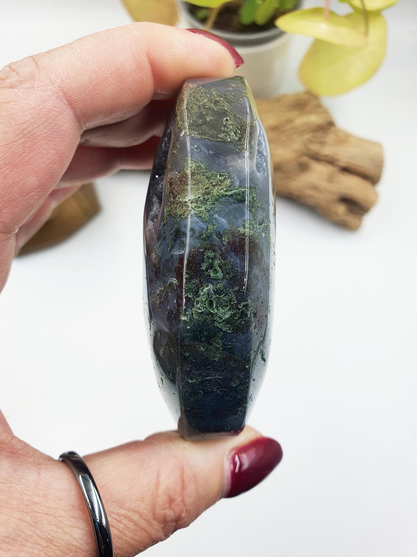 Large Drusy Moss Agate Palm / Moss Agate Palm Stone / Meditation Palm / Reiki Crystal Palm - 180g