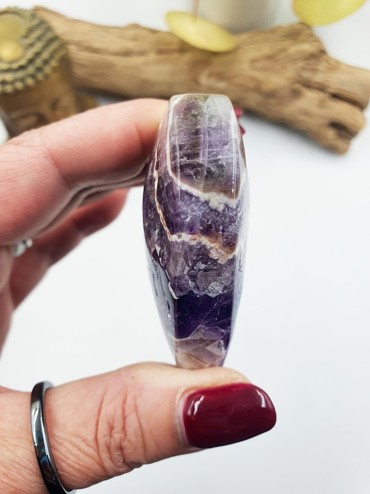 Stunning Dream Amethyst Puff Heart / Chevron Amethyst Crystal Heart / Purple Crystal Heart - 105g