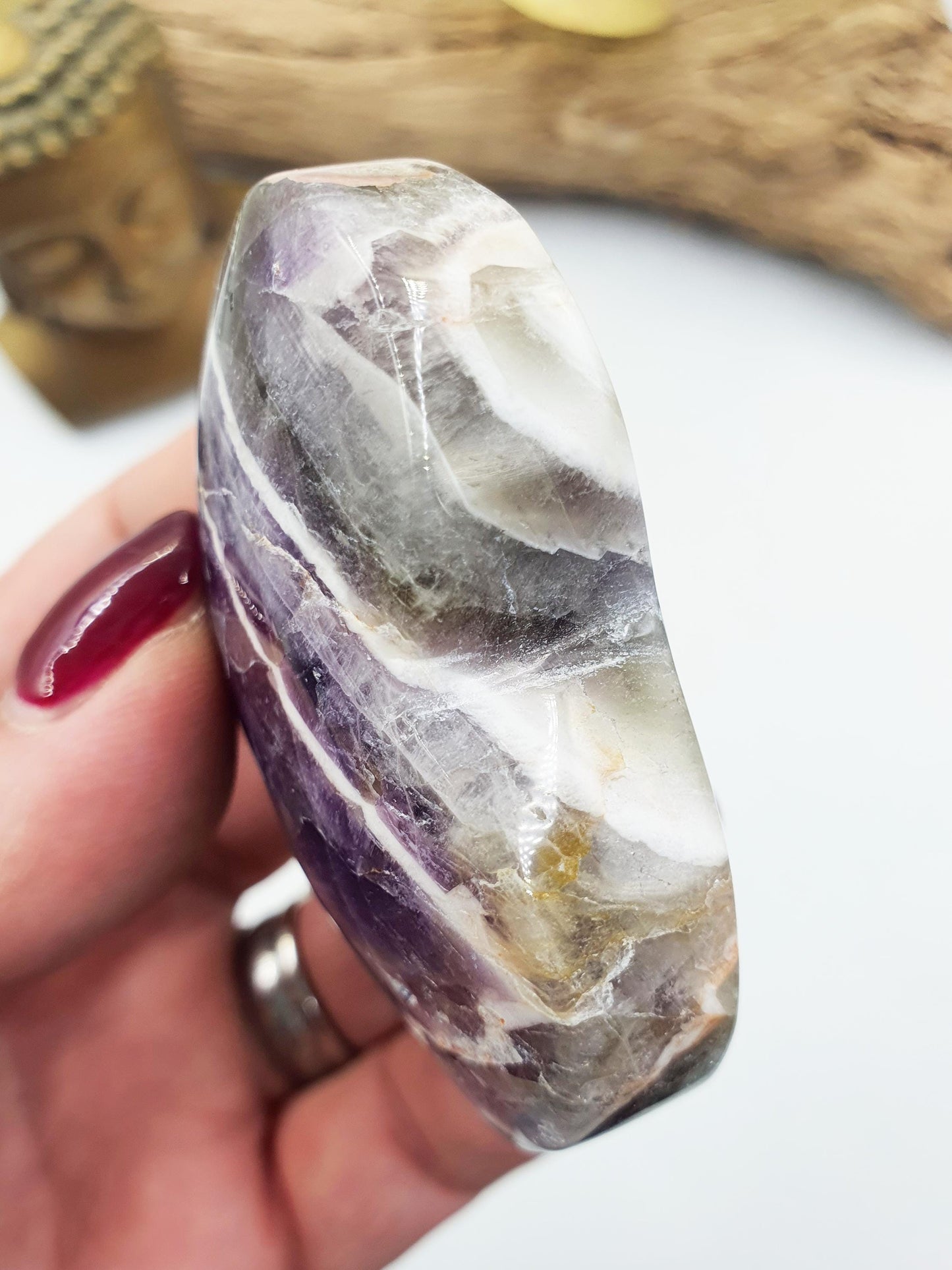 Stunning Dream Amethyst Puff Heart / Chevron Amethyst Crystal Heart / Purple Crystal Heart - 105g