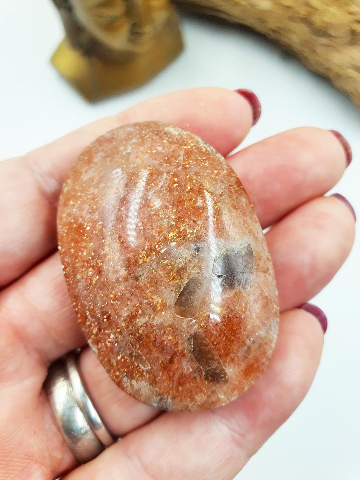 High Grade Super Flashy Sunstone Palm / Sunstone Palm Stone / Sunstone Palm / Meditation Palm / Reiki Crystal Palm - 40g