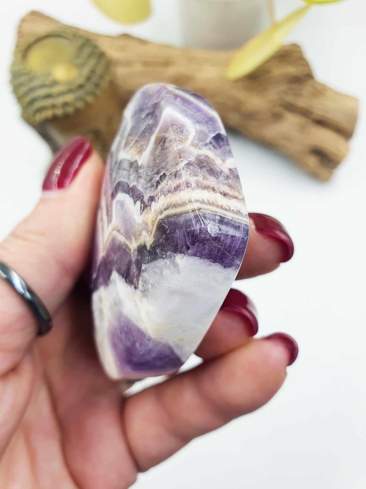 Stunning Dream Amethyst Puff Heart / Chevron Amethyst Crystal Heart / Purple Crystal Heart - 115g