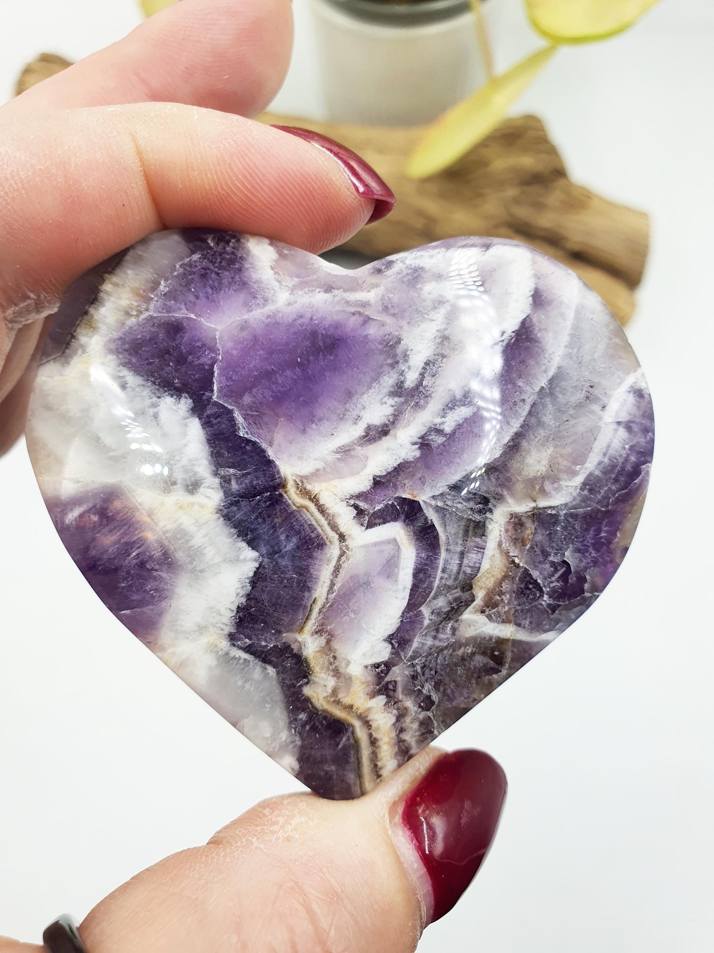 Stunning Dream Amethyst Puff Heart / Chevron Amethyst Crystal Heart / Purple Crystal Heart - 115g