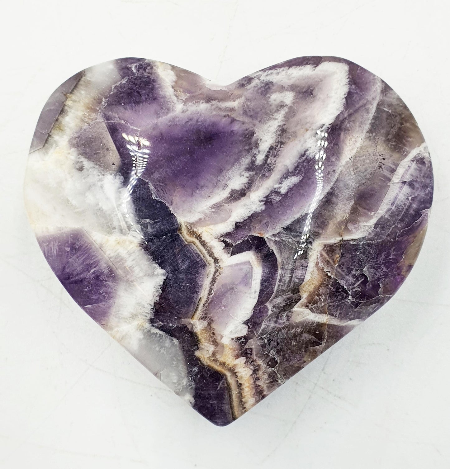 Stunning Dream Amethyst Puff Heart / Chevron Amethyst Crystal Heart / Purple Crystal Heart - 115g
