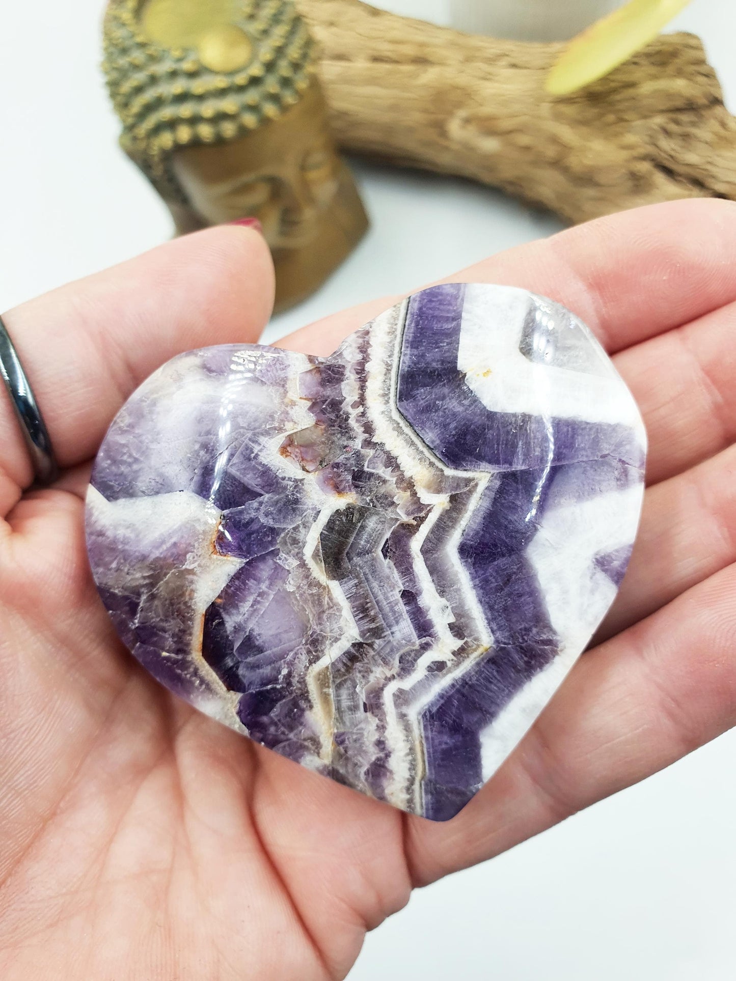 Stunning Dream Amethyst Puff Heart / Chevron Amethyst Crystal Heart / Purple Crystal Heart - 115g