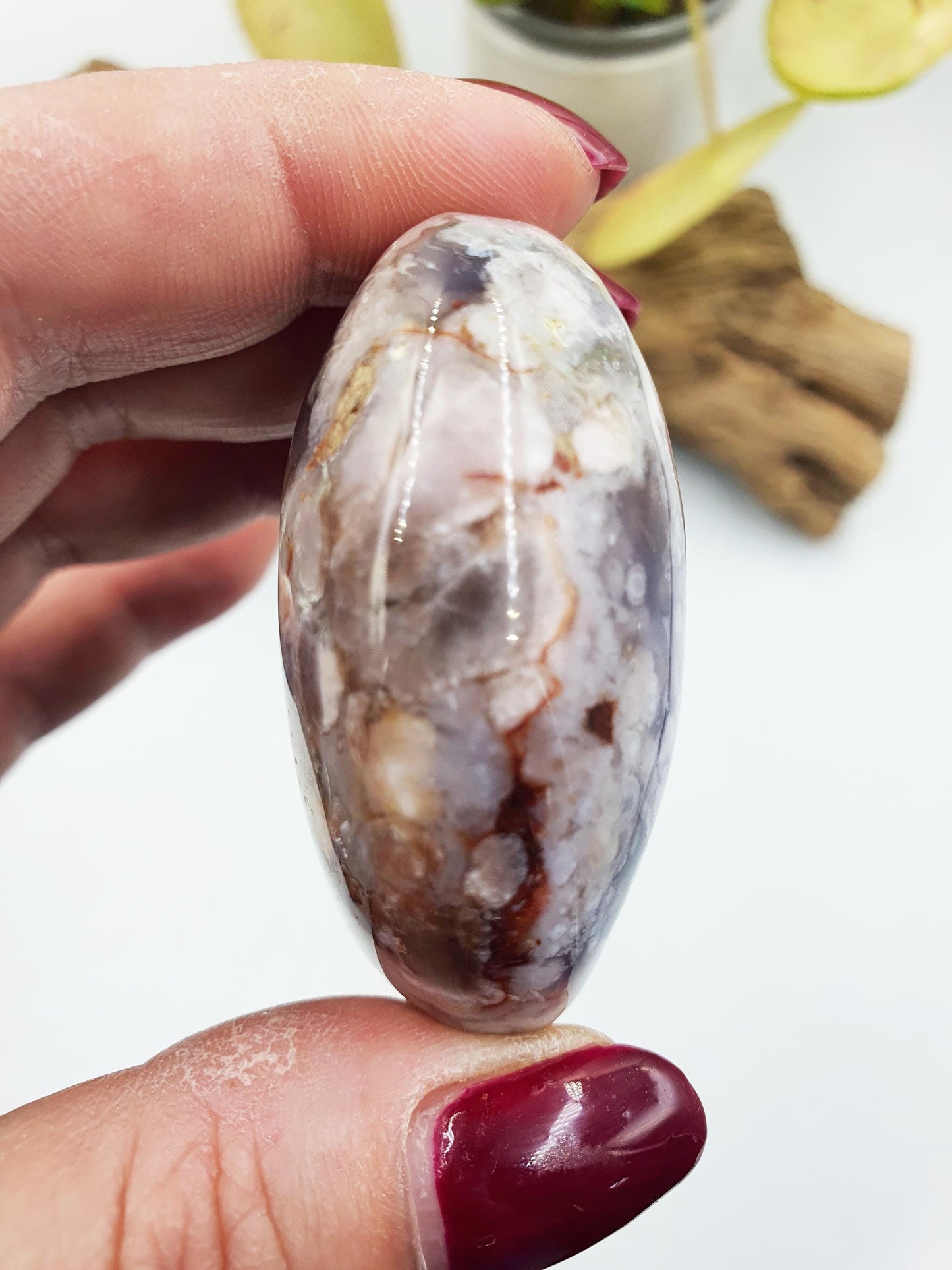 Large Beautiful Blue Flower Agate Palm / Sakura Agate Palm Stone / Blue Flower Agate Crystal / Meditation Palm - 85g