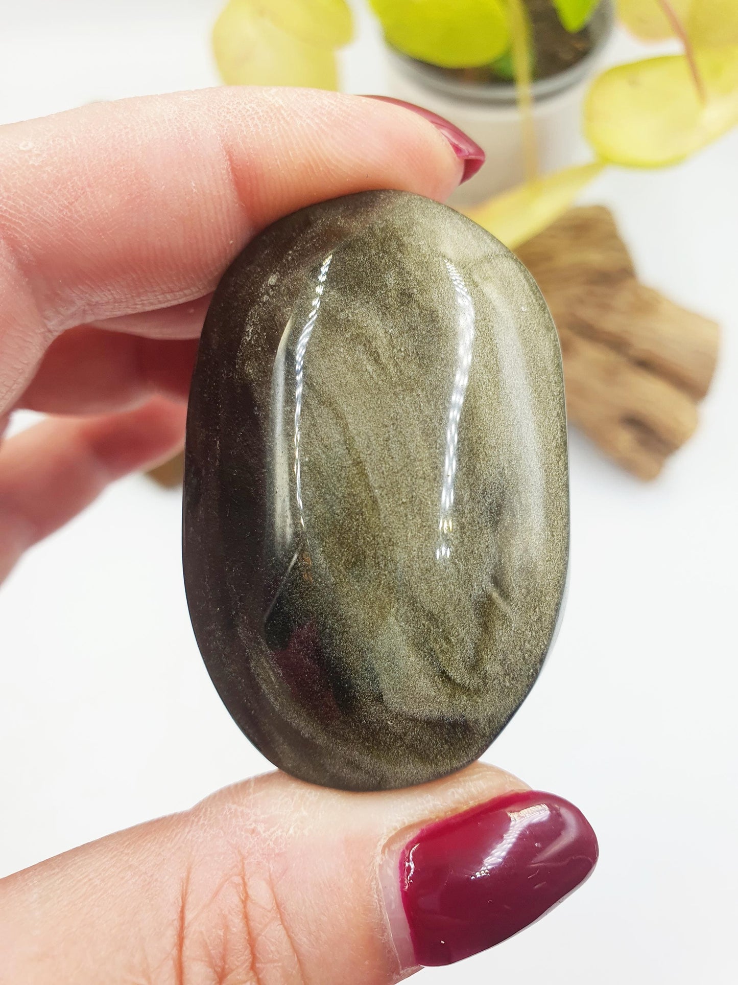 Gold Sheen Obsidian Palm / Golden Sheen Obsidian Palm Stone / Gold Obsidian Palm / Pocket Crystal / Meditation Palm - 60g