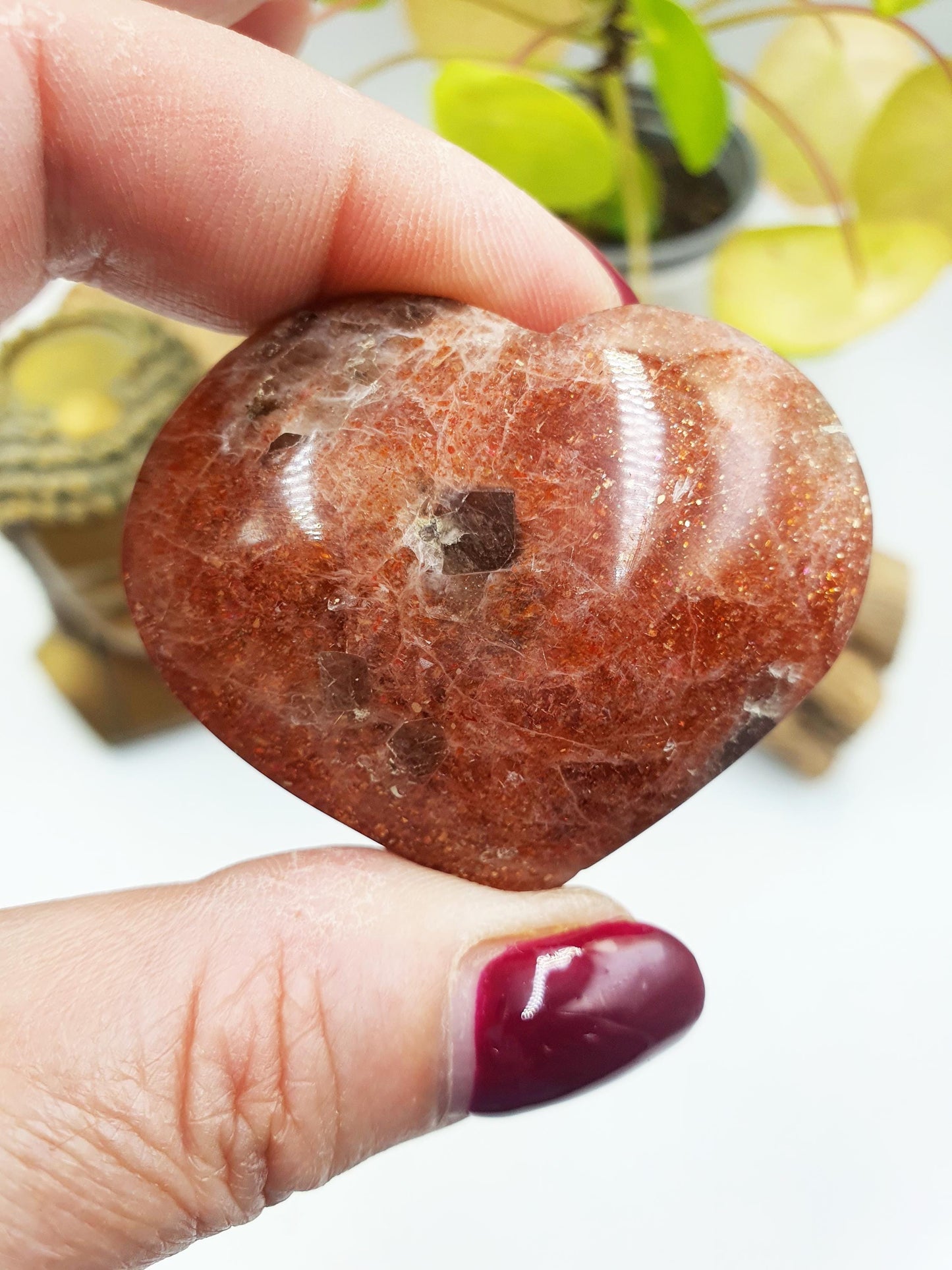 Flashy Sunstone Puff Heart / Sunstone Crystal Heart / Sunstone Heart Carving - 60g