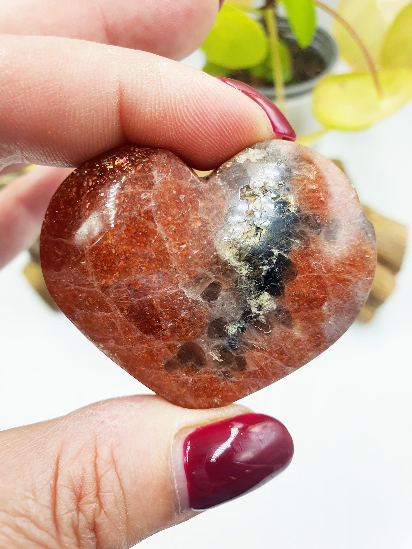 Flashy Sunstone Puff Heart / Sunstone Crystal Heart / Sunstone Heart Carving - 60g