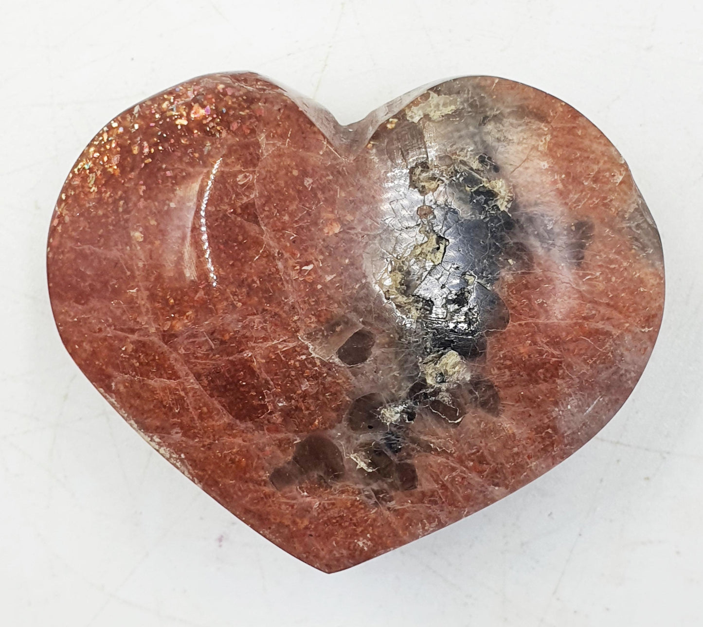 Flashy Sunstone Puff Heart / Sunstone Crystal Heart / Sunstone Heart Carving - 60g