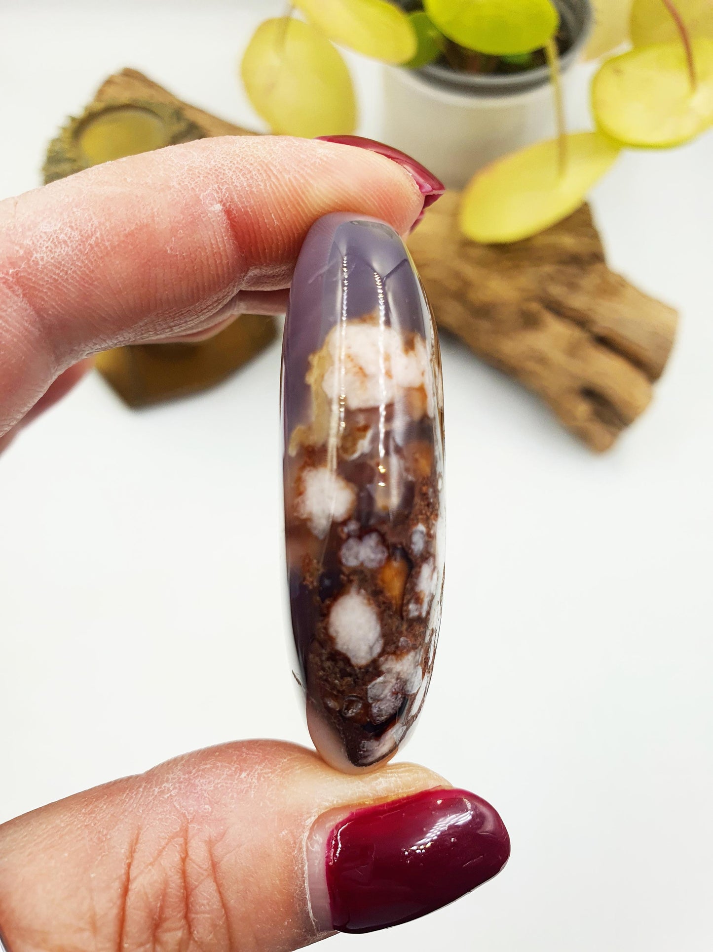 Beautiful Blue Flower Agate Palm / Unique Sakura Agate Palm Stone / Blue Flower Agate Crystal / Meditation Palm - 55g