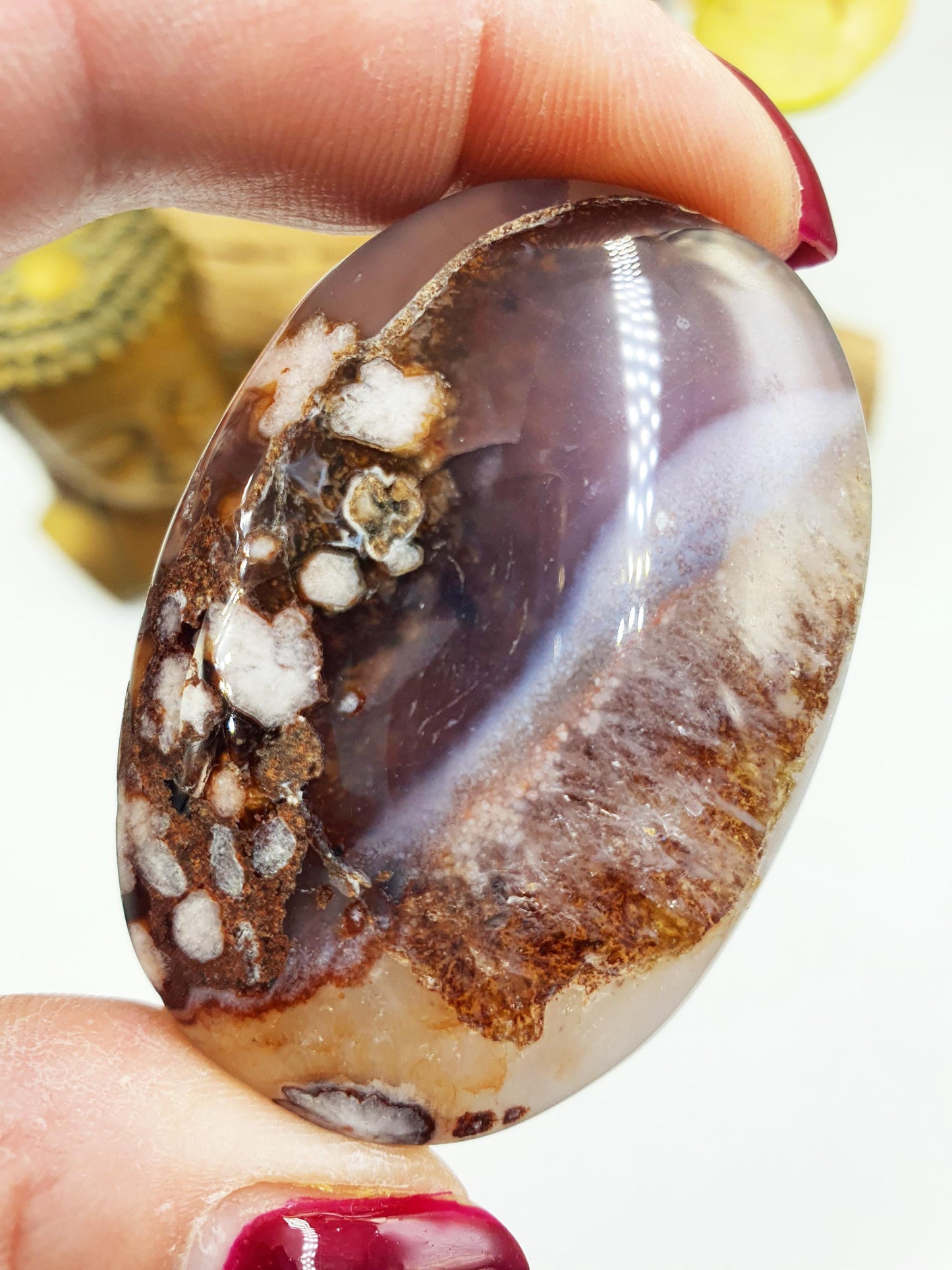 Beautiful Blue Flower Agate Palm / Unique Sakura Agate Palm Stone / Blue Flower Agate Crystal / Meditation Palm - 55g