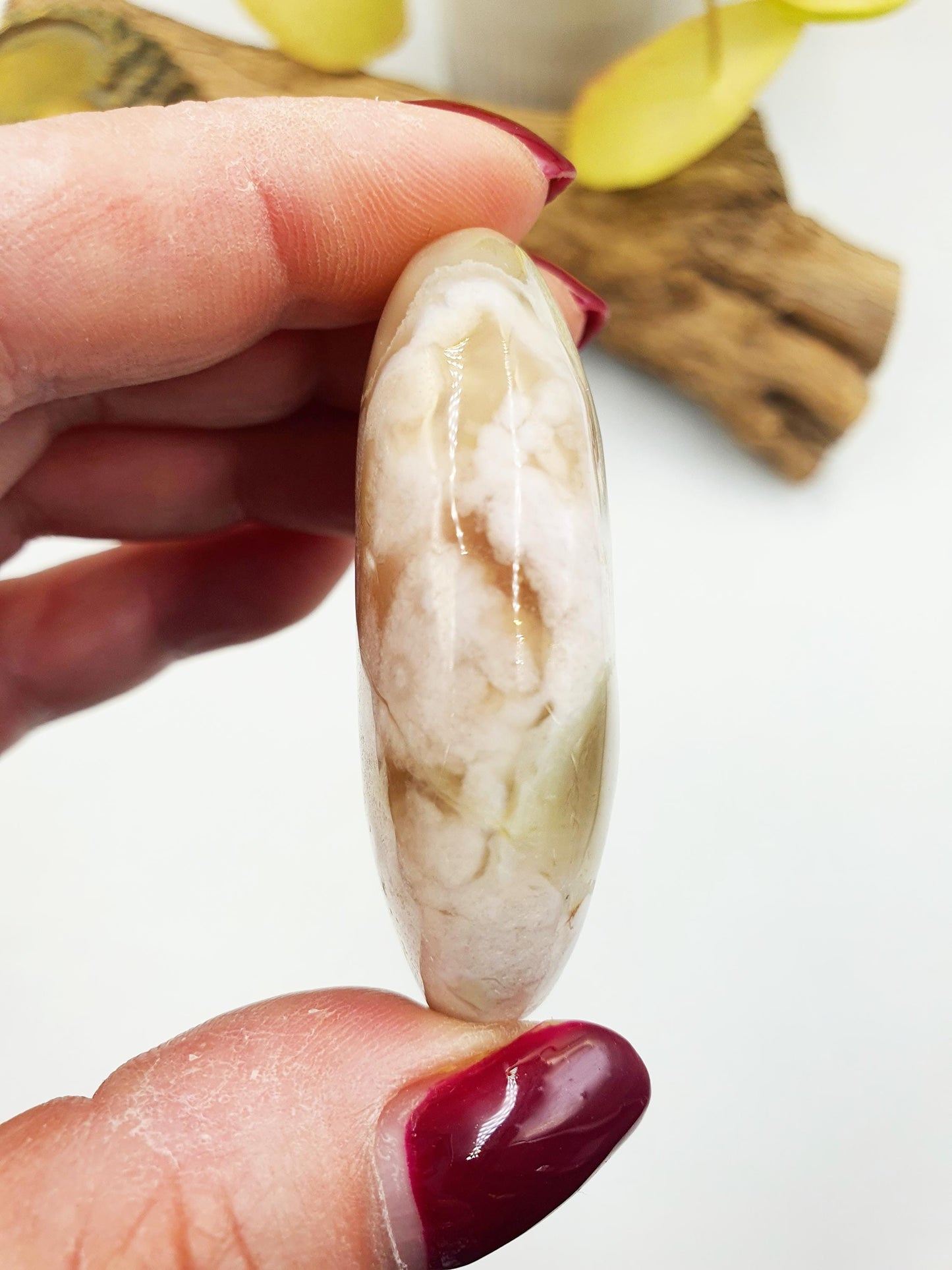 Beautiful Green Flower Agate Palm / Sakura Palm / Sakura Drusy Palm Stone / Flower Agate Palm Stone / Meditation Palm - 55g