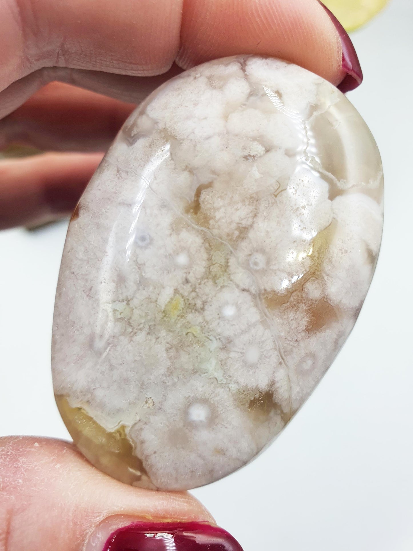 Beautiful Green Flower Agate Palm / Sakura Palm / Sakura Drusy Palm Stone / Flower Agate Palm Stone / Meditation Palm - 55g