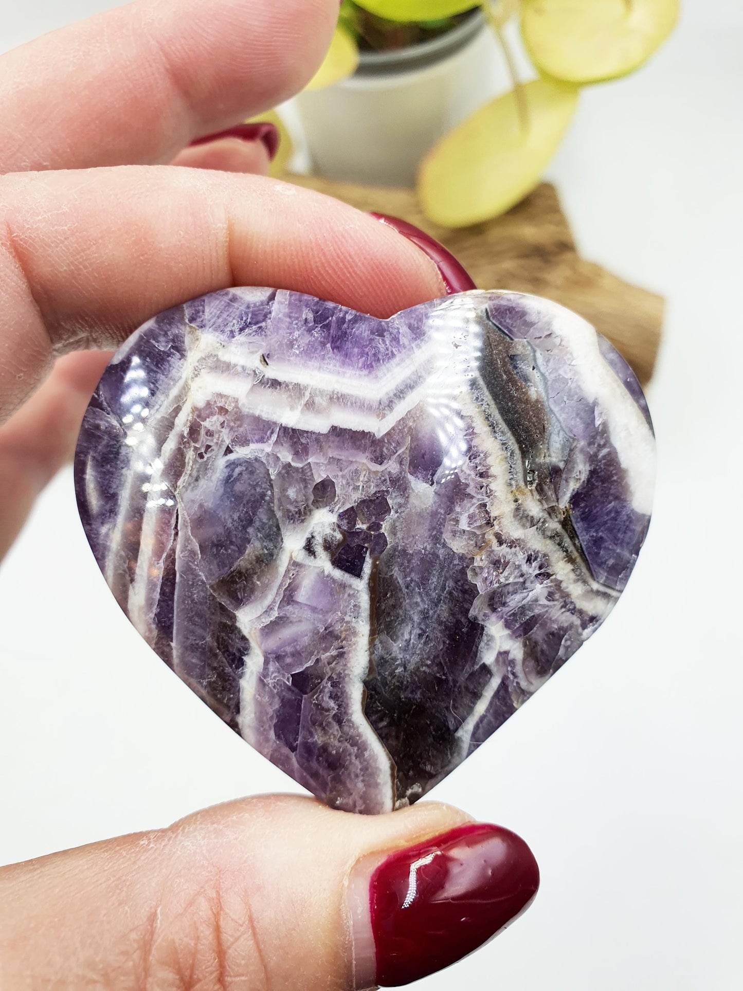 Beautiful Dream Amethyst Puff Heart / Chevron Amethyst Crystal Heart / Purple Crystal Heart - 85g