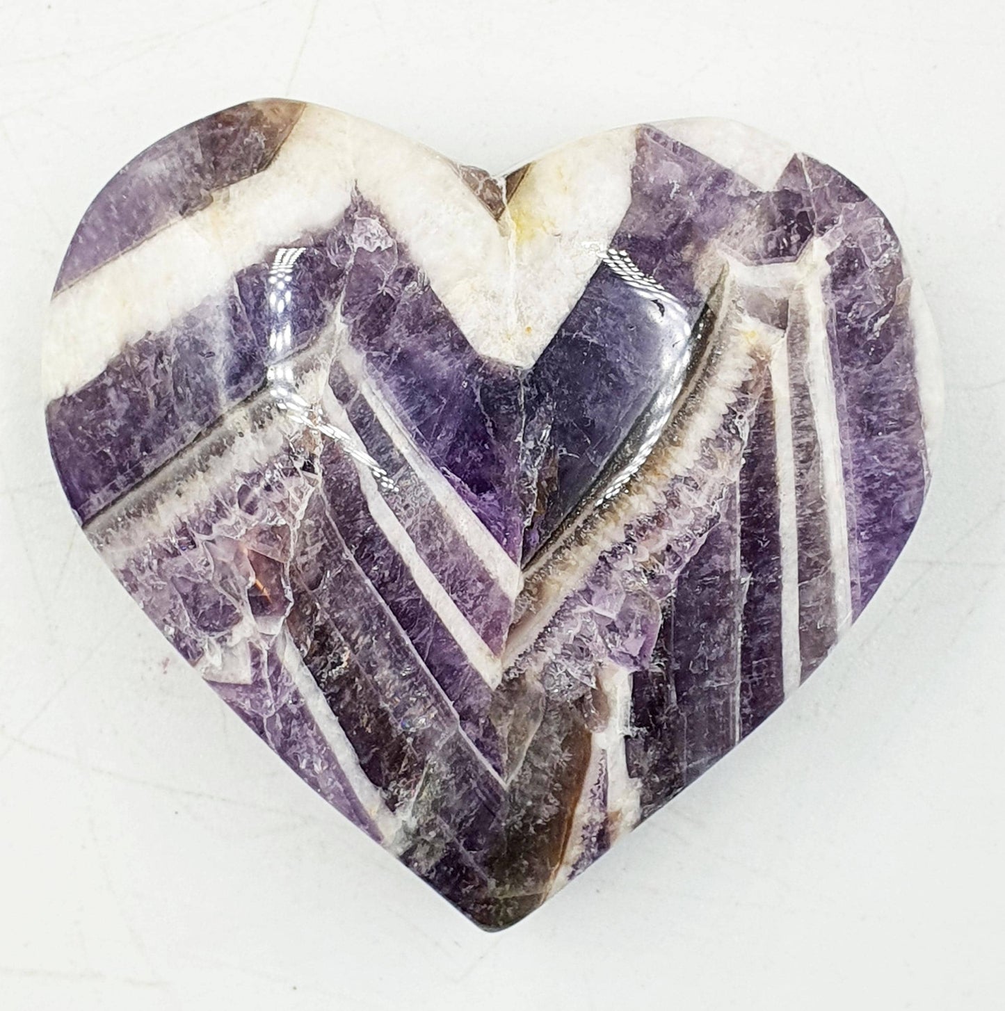 Beautiful Dream Amethyst Puff Heart / Chevron Amethyst Crystal Heart / Purple Crystal Heart - 85g