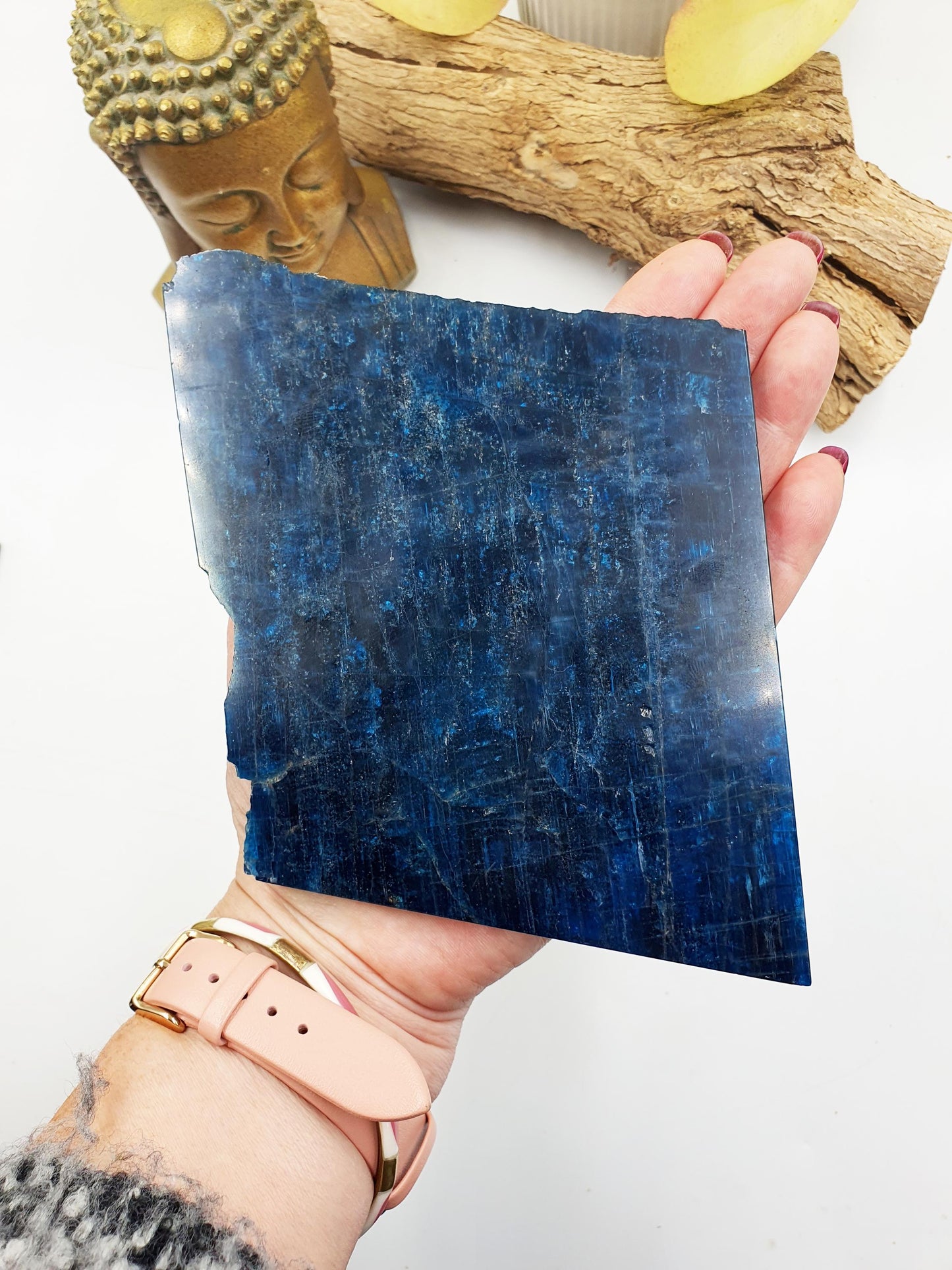 Flashy High Grade Blue Apatite Slice / Rough Blue Apatite Slab / Natural Blue Apatite / Raw and Polished Crystal Slice - 390g