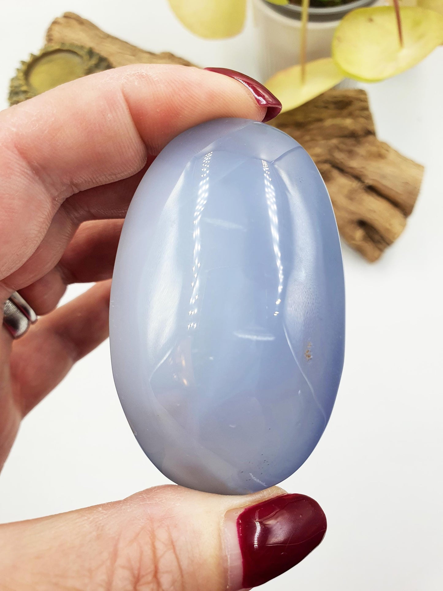 Beautiful Blue Chalcedony Palm/ Chalcedony Palm Stone / Meditation Palm / Reiki Crystal Palm - 95g