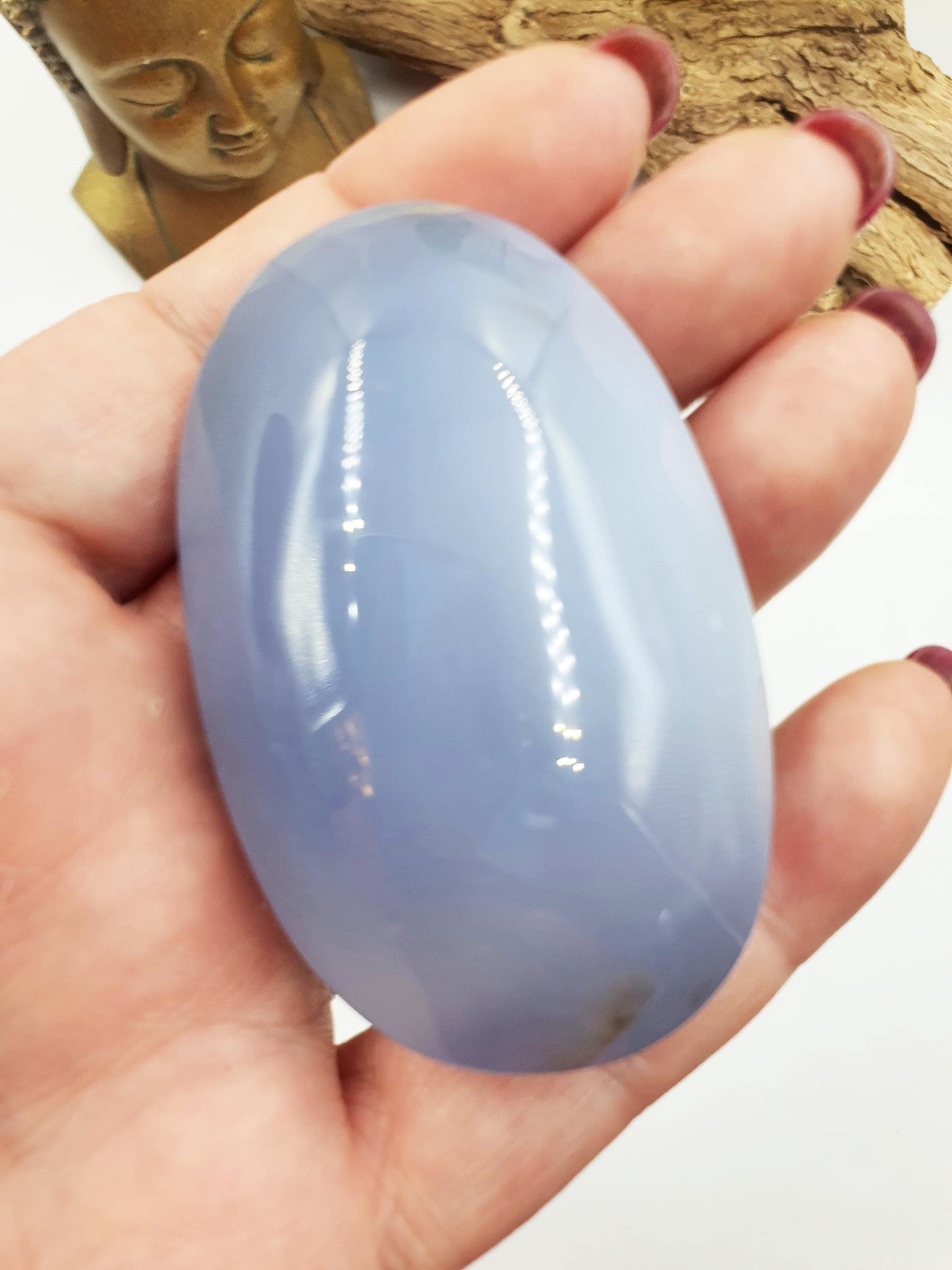Beautiful Blue Chalcedony Palm/ Chalcedony Palm Stone / Meditation Palm / Reiki Crystal Palm - 95g