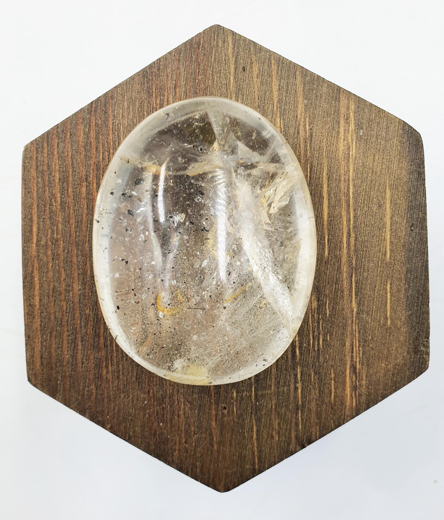Clear Quartz Palm with Golden Healer, shimmering unique inclusions and rainbow / Clear Quartz Palm Stone / Reiki Crystal Palm - 75g