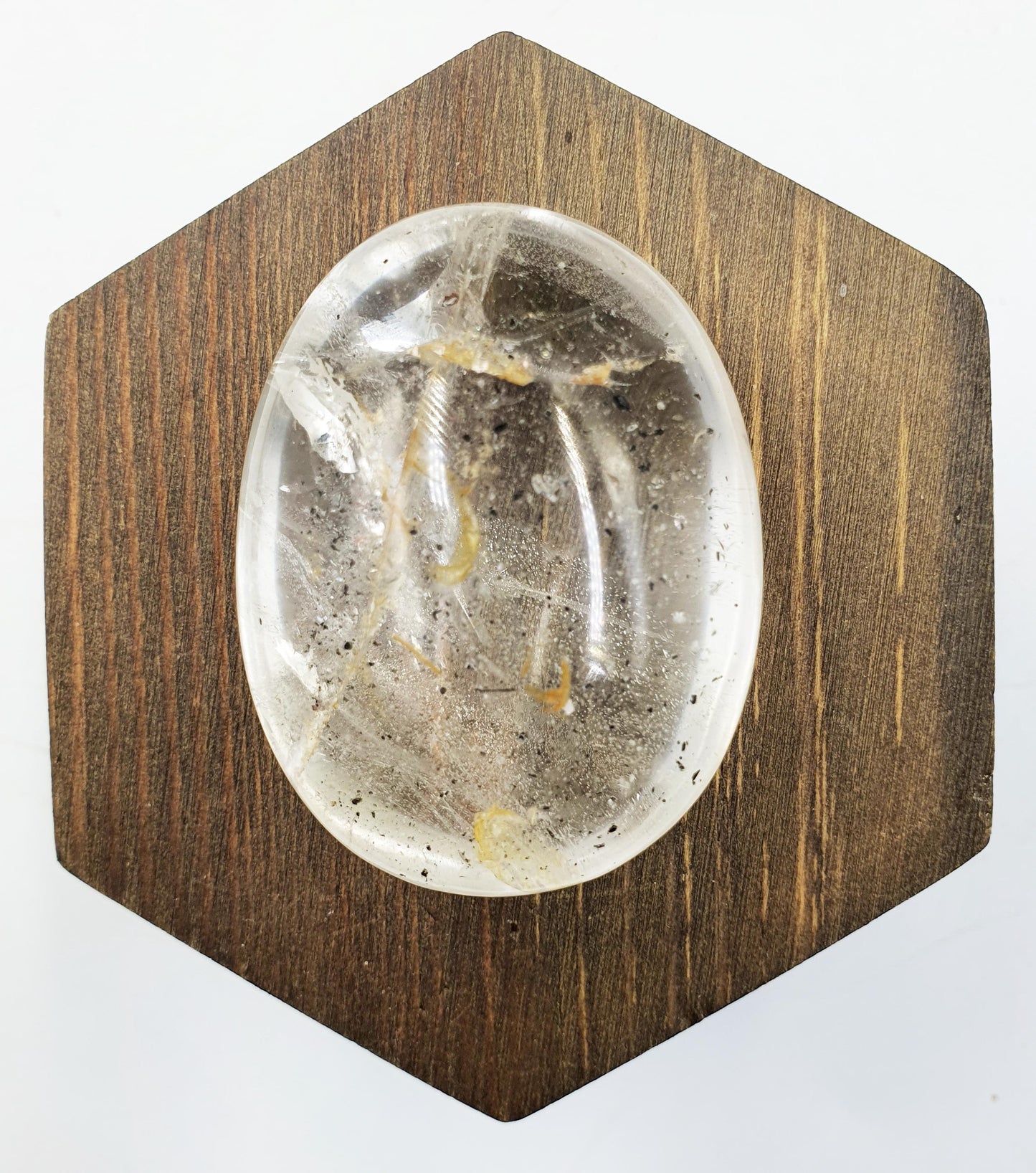 Clear Quartz Palm with Golden Healer, shimmering unique inclusions and rainbow / Clear Quartz Palm Stone / Reiki Crystal Palm - 75g
