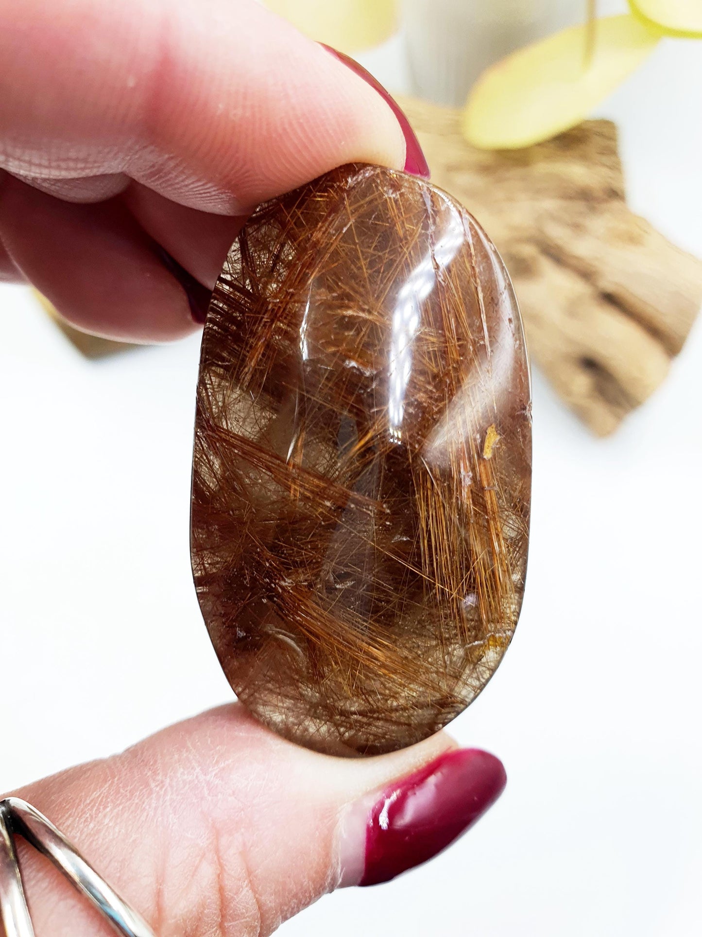 Rutilated Quartz Palmstone / Rutile Quartz Palm / Rutilated Quartz Pocket Stone / Rutile Pendant Crystal /Meditation Palm - 40g
