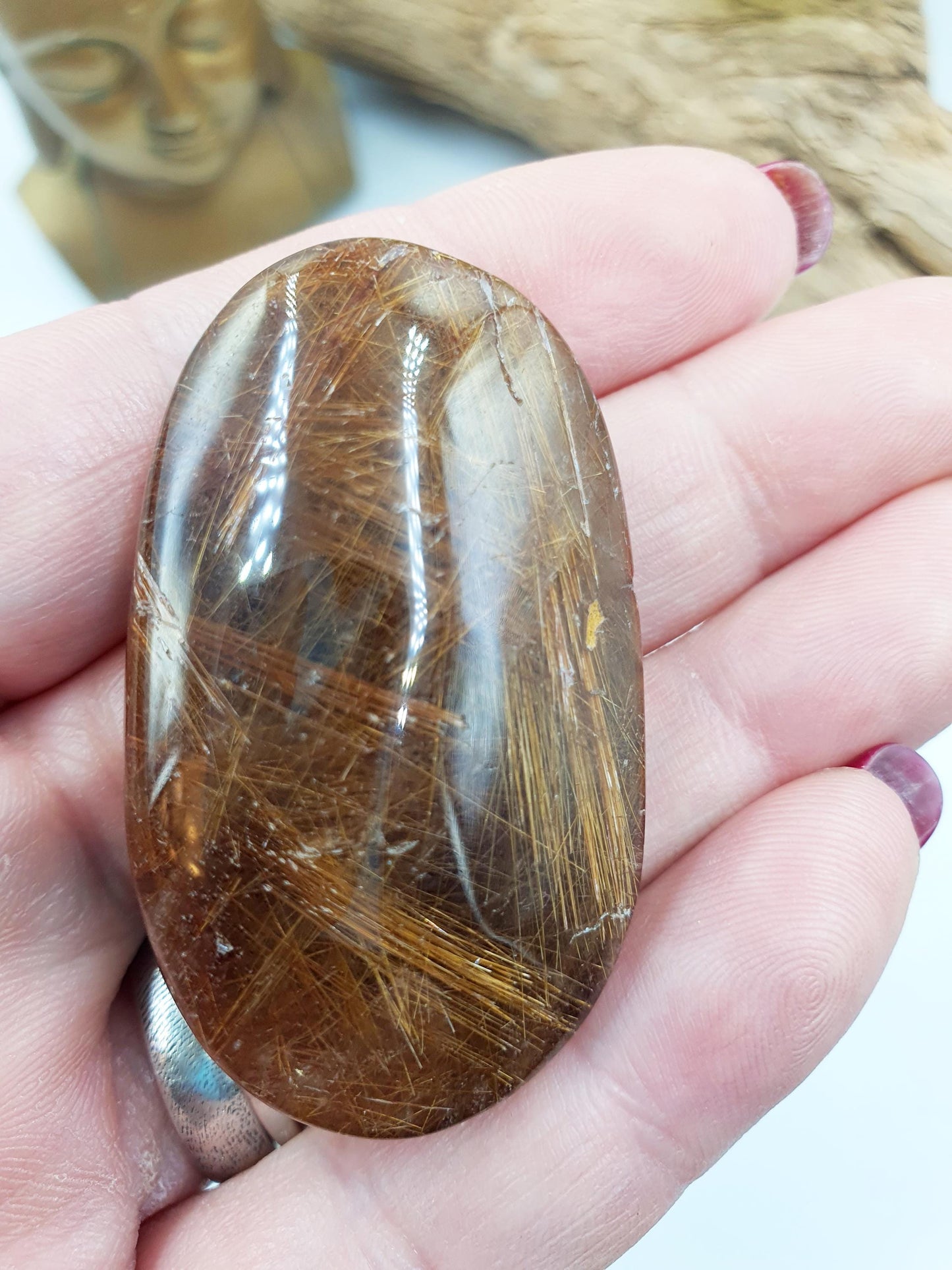 Rutilated Quartz Palmstone / Rutile Quartz Palm / Rutilated Quartz Pocket Stone / Rutile Pendant Crystal /Meditation Palm - 40g