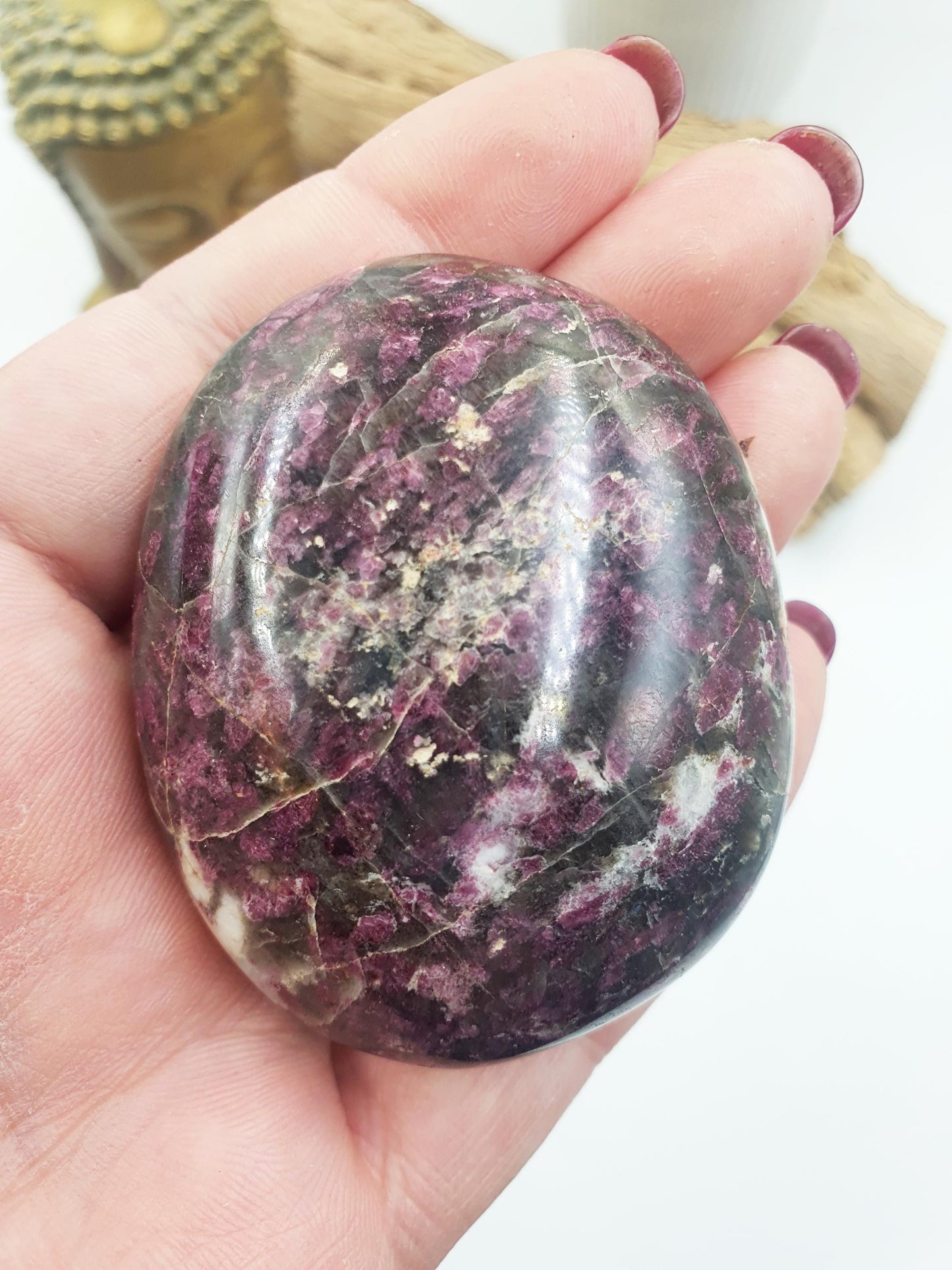 Beautiful Large Plum Tourmaline Palm / Plum Blossom Tourmaline Palm Stone / Pocket Stone / Meditation Palm - 120g
