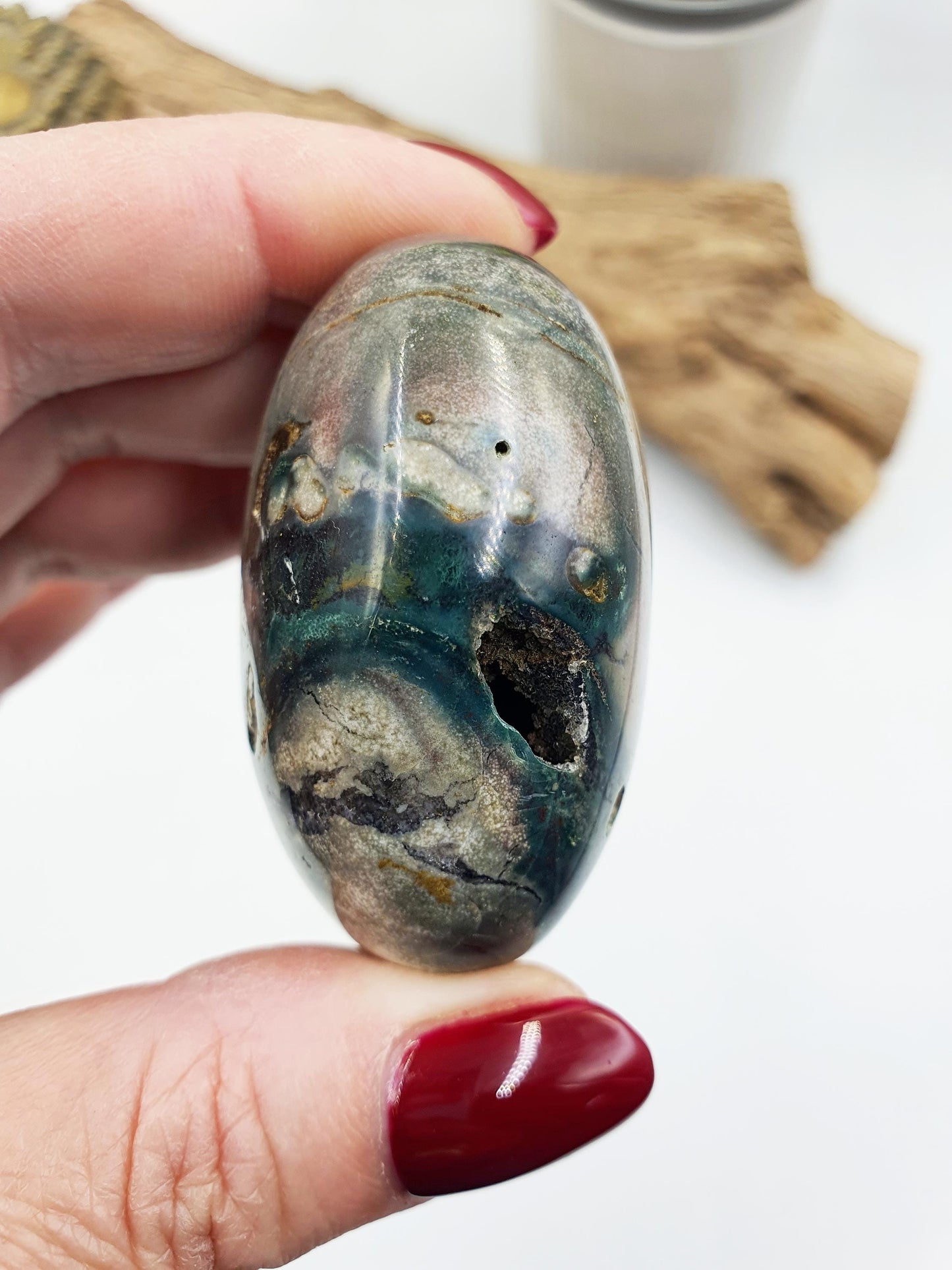 Ocean Jasper Palm / Ocean Jasper Palm stone / OJ Palm / Meditation Palm / Reiki Crystal Palm - 90g