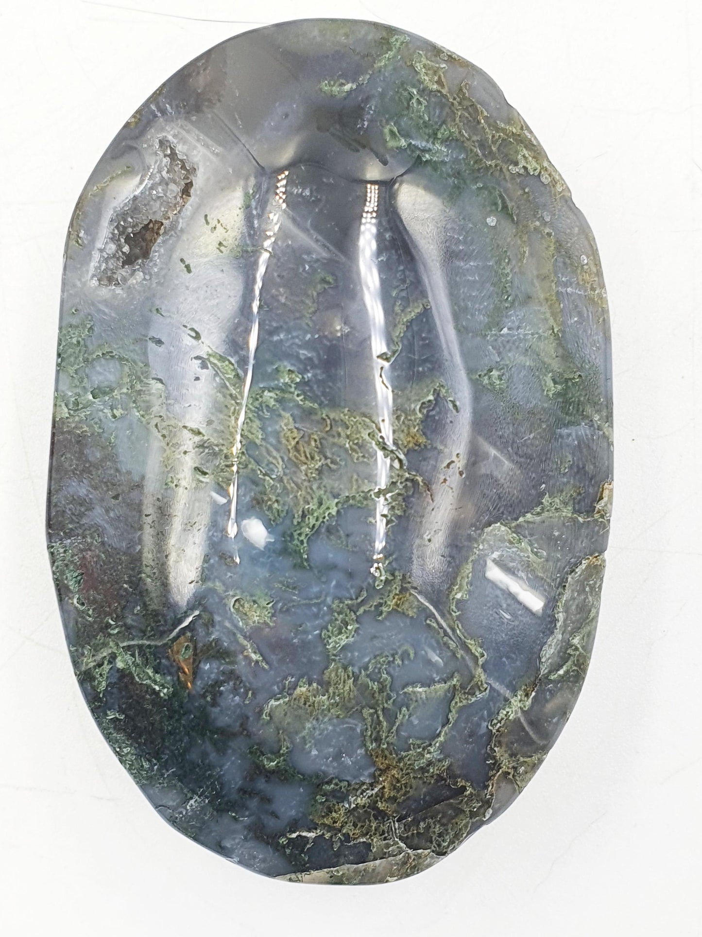 Large Drusy Moss Agate Palm / Moss Agate Palm Stone / Meditation Palm / Reiki Crystal Palm - 180g