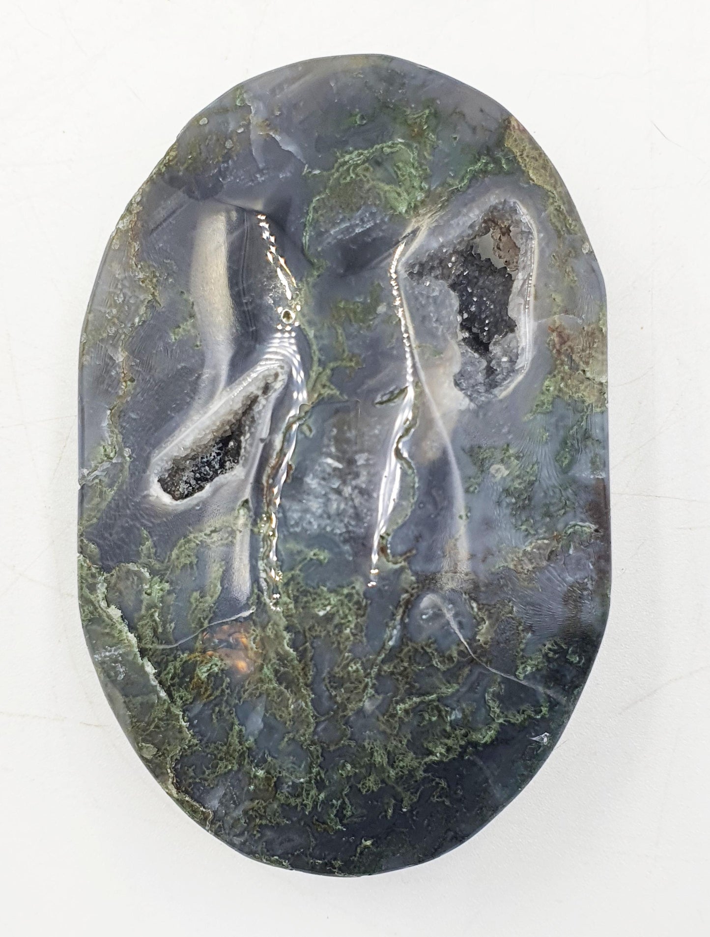 Large Drusy Moss Agate Palm / Moss Agate Palm Stone / Meditation Palm / Reiki Crystal Palm - 180g