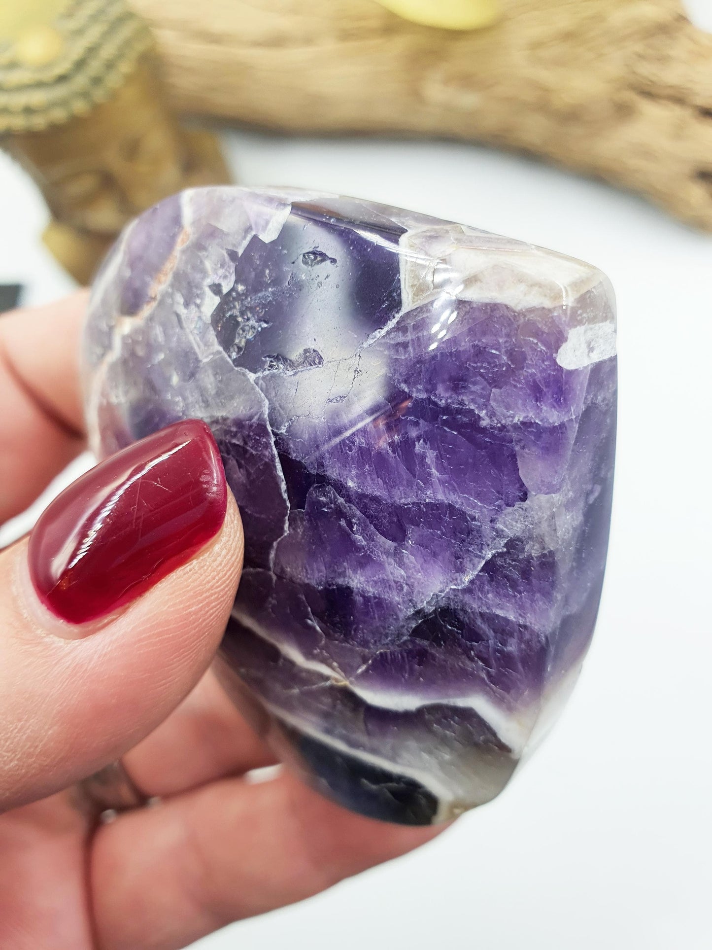 Stunning Dream Amethyst Puff Heart / Chevron Amethyst Crystal Heart / Purple Crystal Heart - 105g