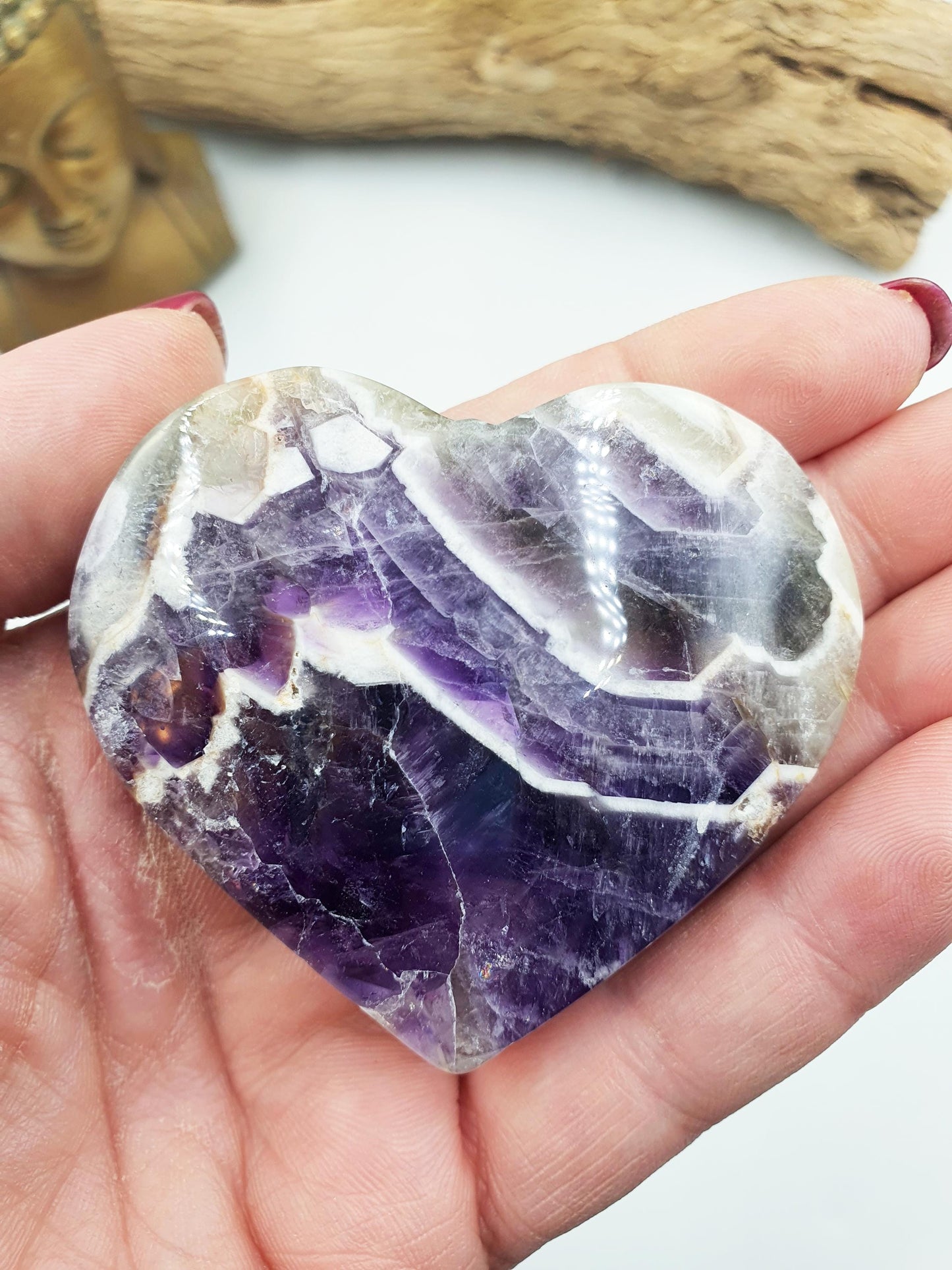 Stunning Dream Amethyst Puff Heart / Chevron Amethyst Crystal Heart / Purple Crystal Heart - 105g
