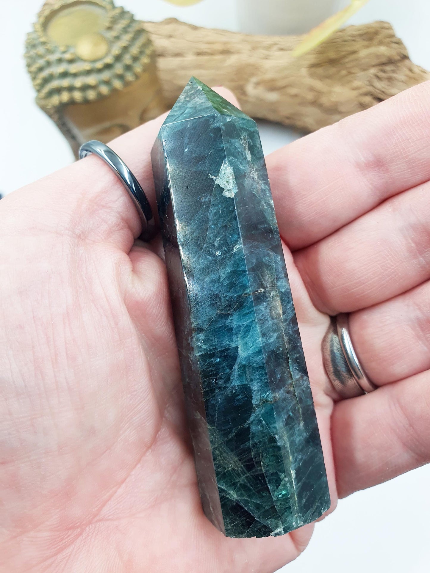 Blue and Green Apatite Tower / Apatite Healing Tower / Blue and Green Apatite Point / Crystal Tower - 85g