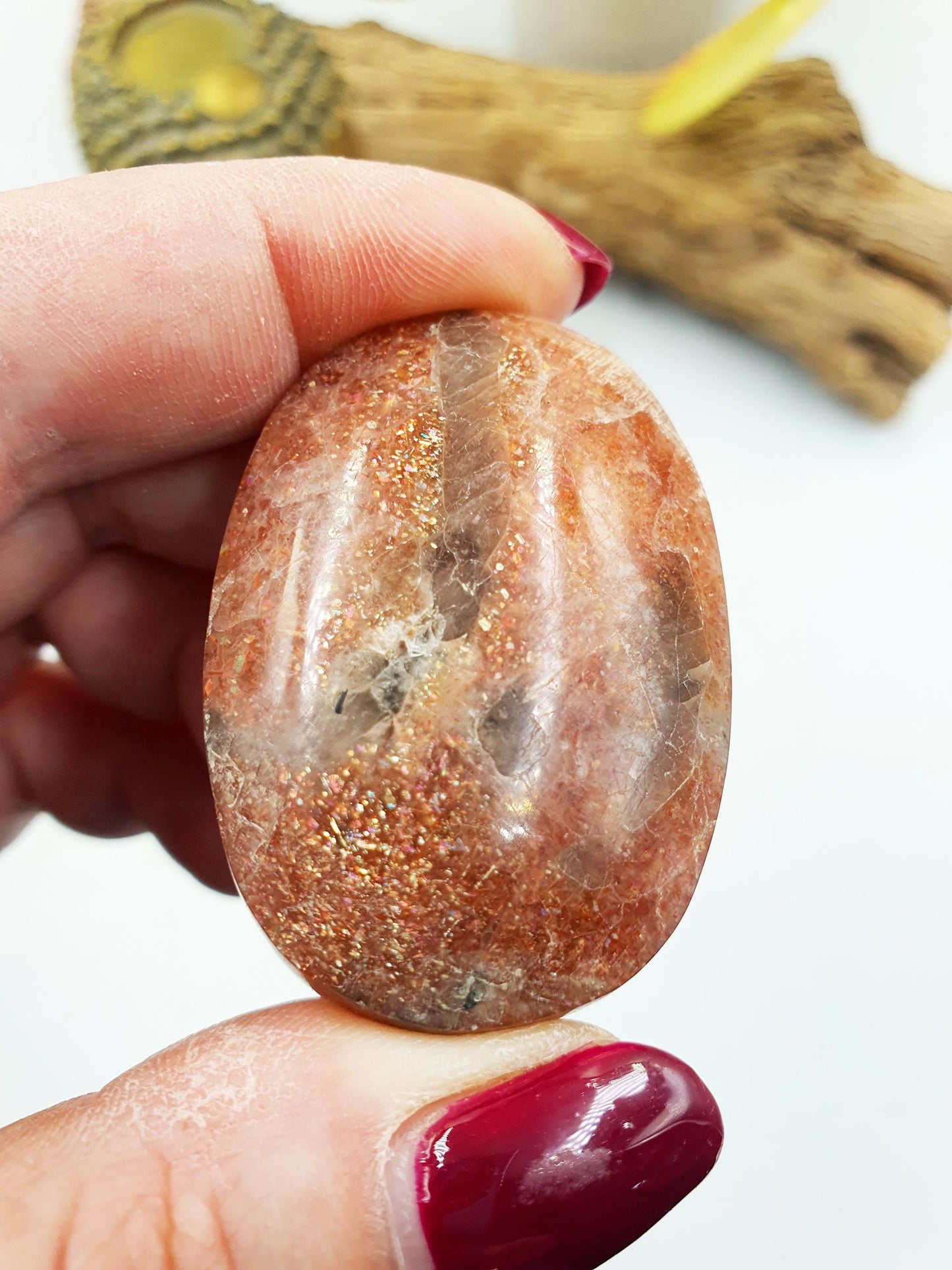 High Grade Super Flashy Sunstone Palm / Sunstone Palm Stone / Sunstone Palm / Meditation Palm / Reiki Crystal Palm - 40g